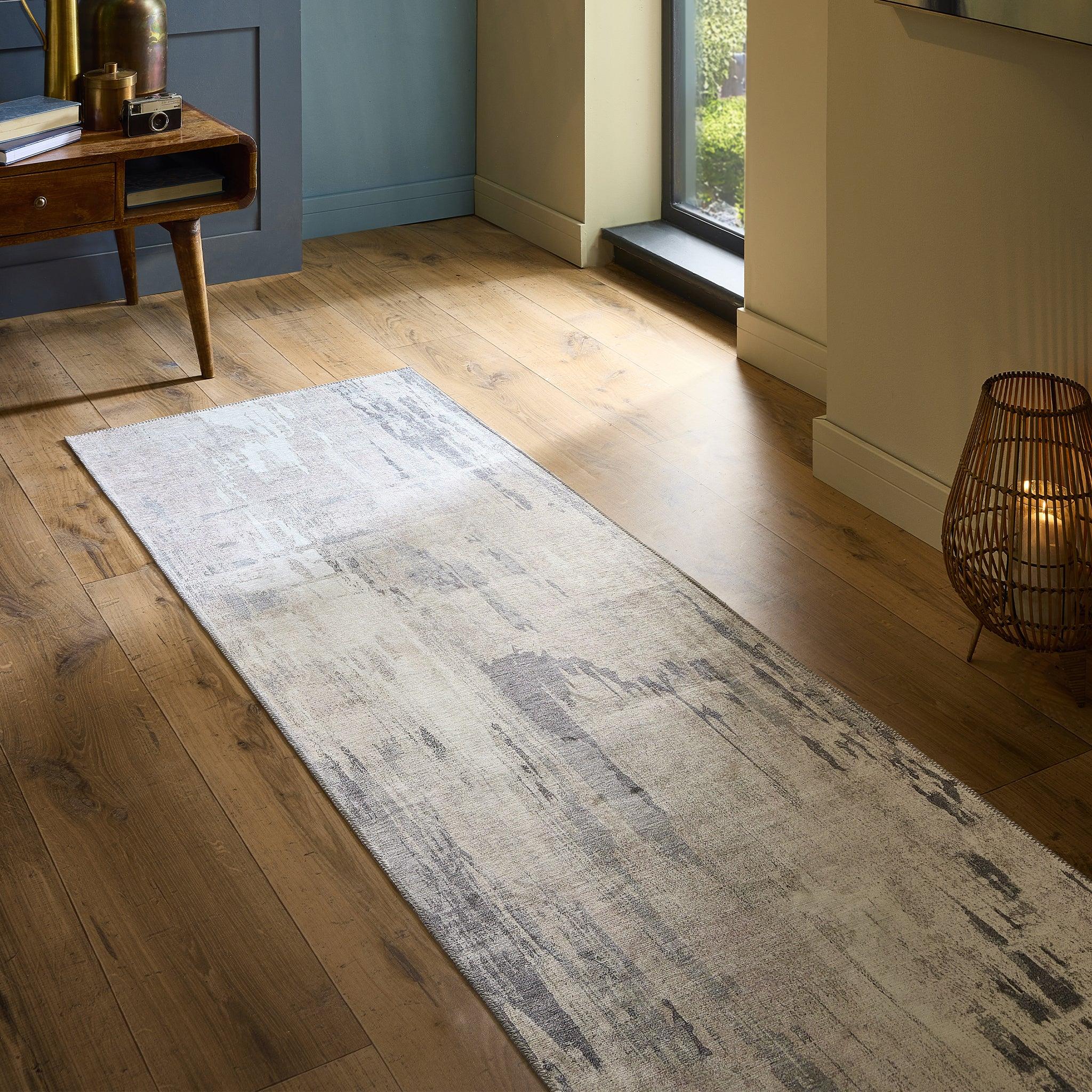 Origins Washable Arctic Scape Glacier Modern Abstract Rug in Blue Cream Runner 67x200 cm (2'2"x6'7")