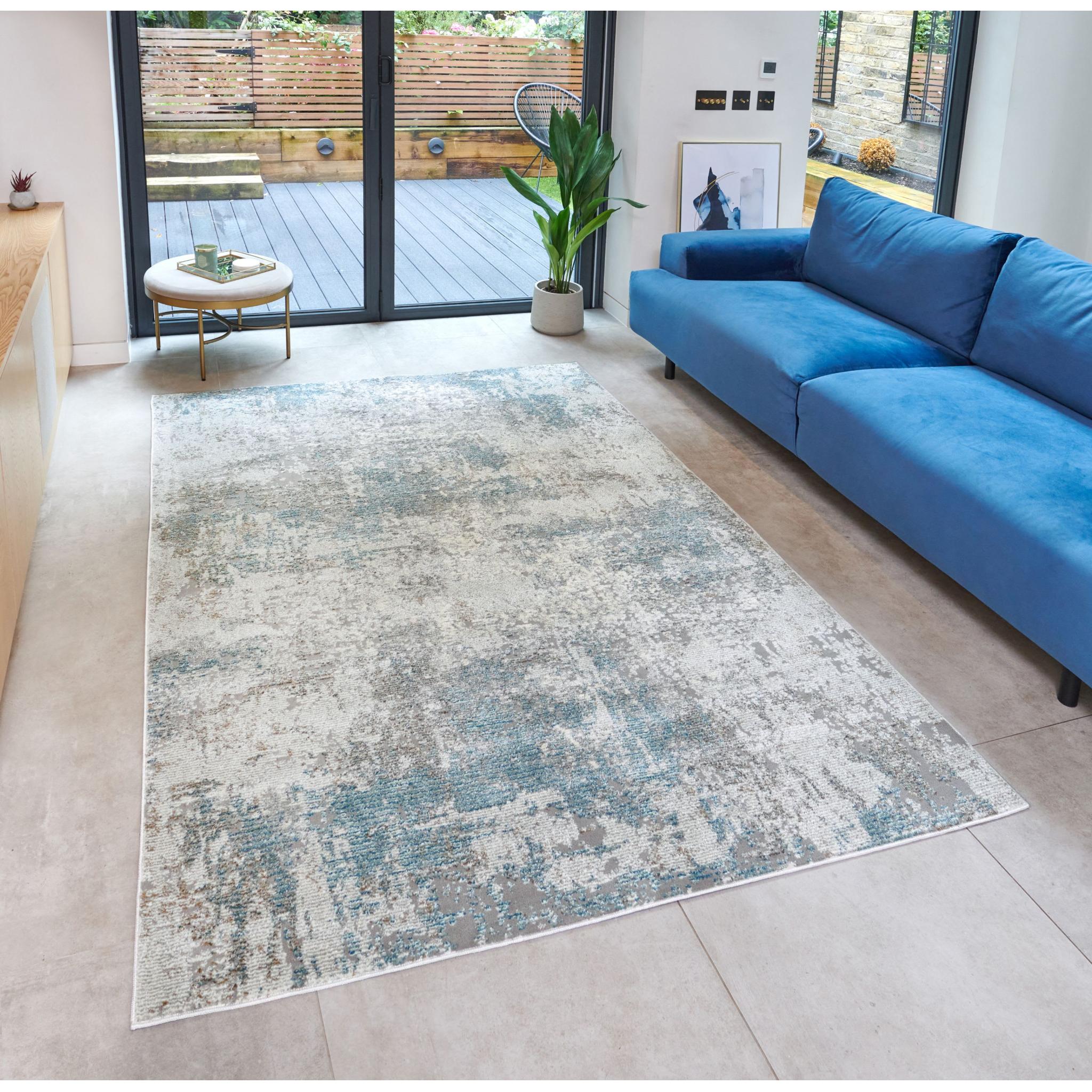 Rossa ROS03 Modern Abstract Rug in Teal Small 80x150 cm (2'6"x5')