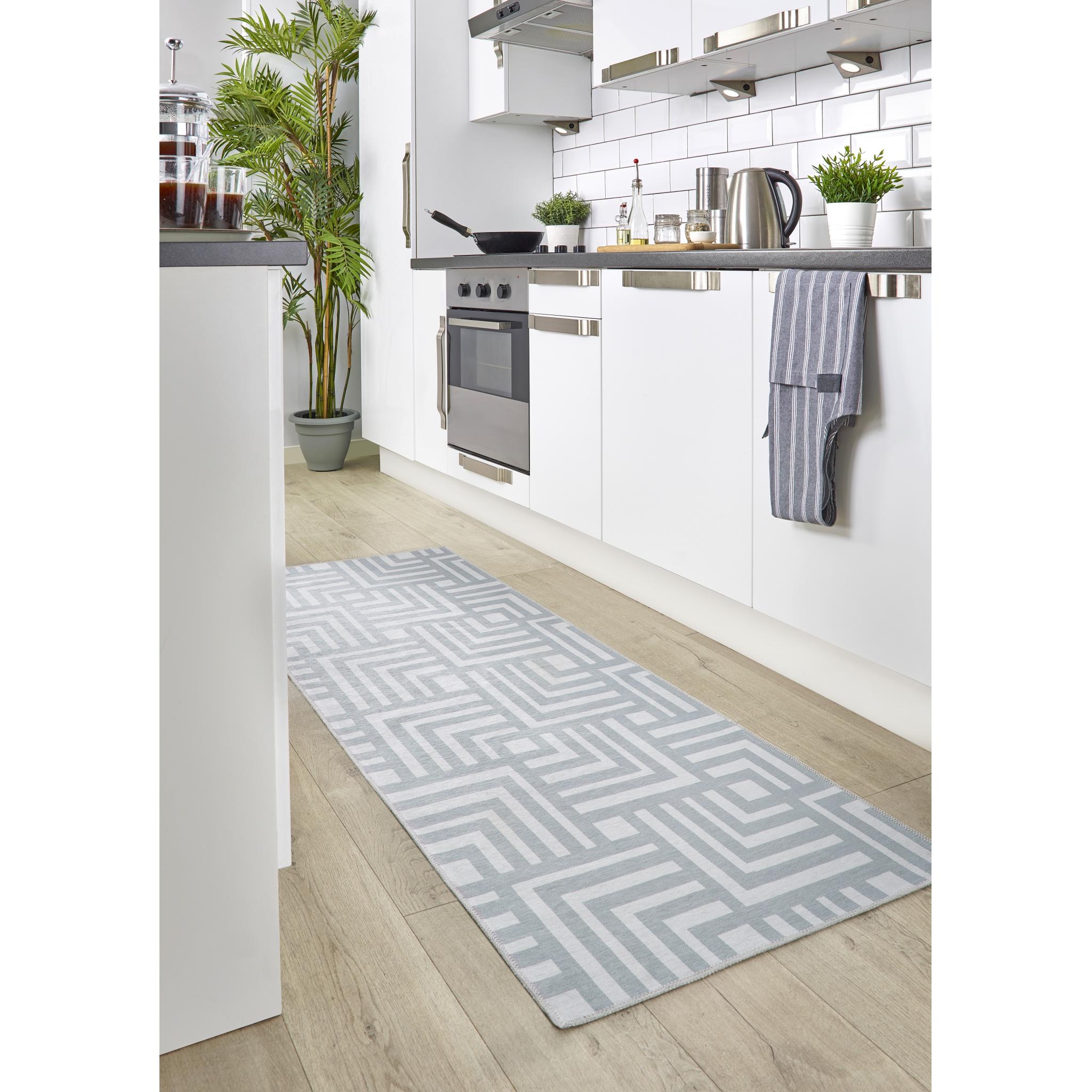 Origins Soho Washable Rug Geometric Bedroom Living Room Grey Rug Runner 67x200 cm (2'2"x6'7")