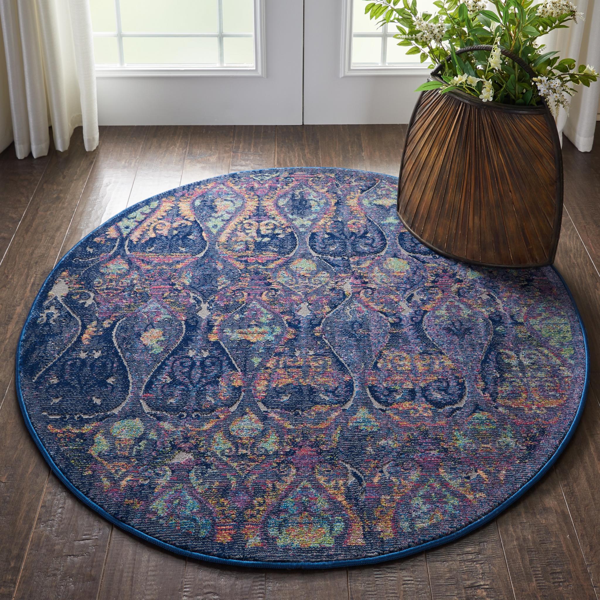 Nourison Ankara Vintage Antique Traditional ANR08 Rug Runner Round in Navy Multi 122x122 cm (4'x4') Round