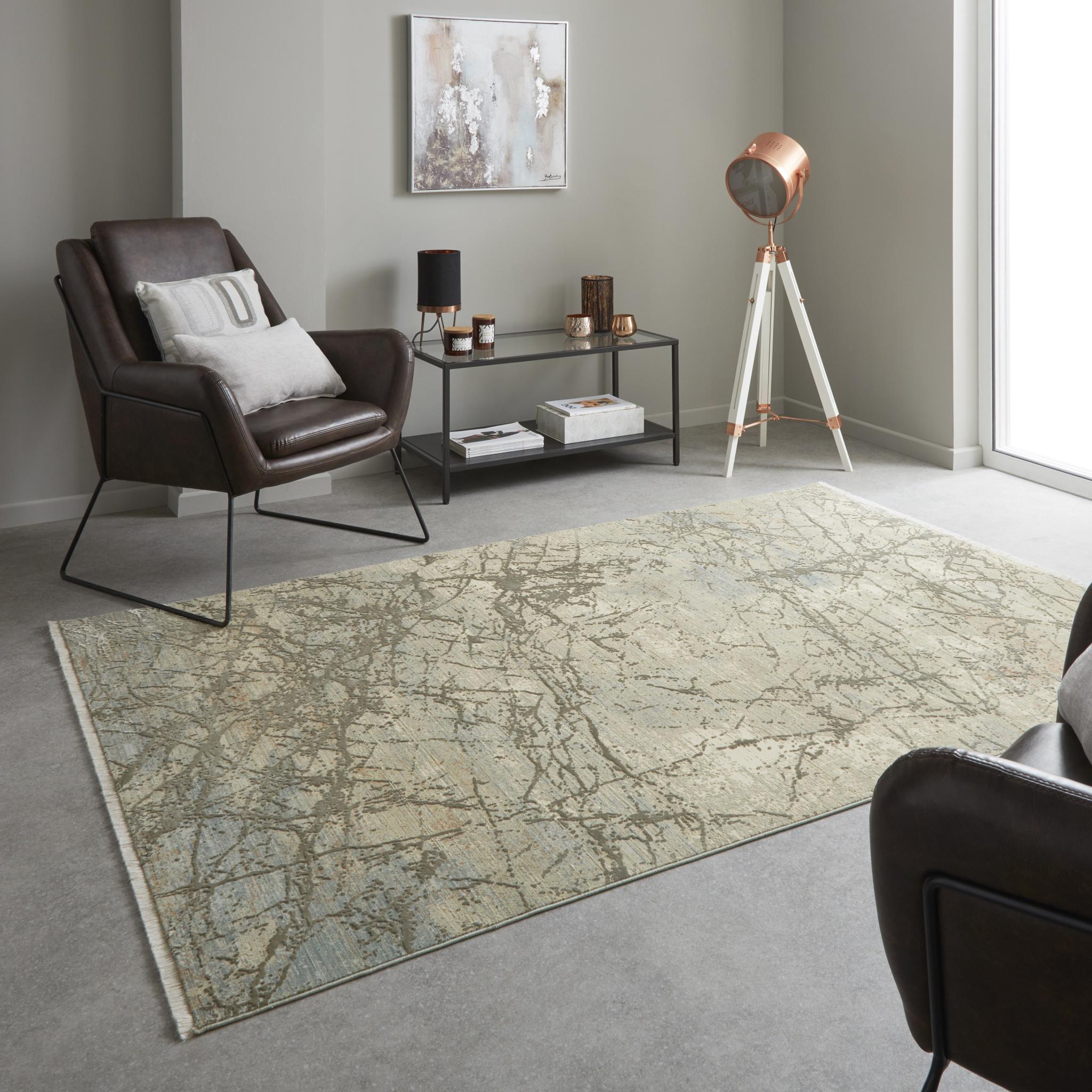 Emerald EMR101 Rug Modern Abstract Silky Rug in Cumin Beige Small 60x90 cm (2'x3')
