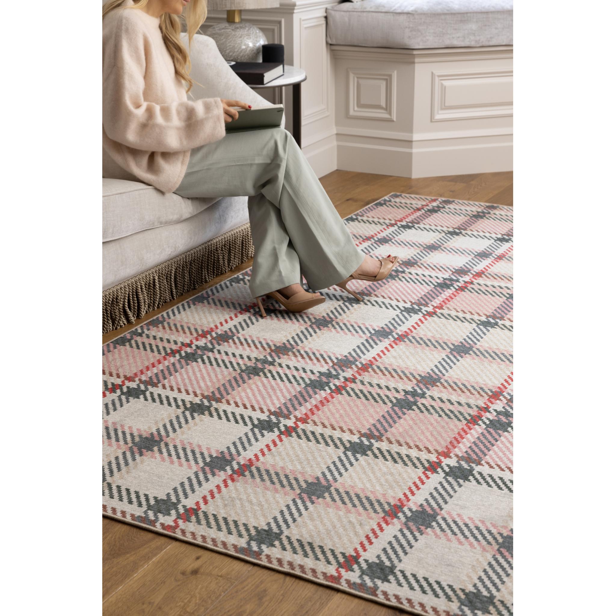 Hug Rug Eco-Washable Isla Plaid Pink Non-Slip Tartan Checked Rug Medium 120x185 cm (4'x6')