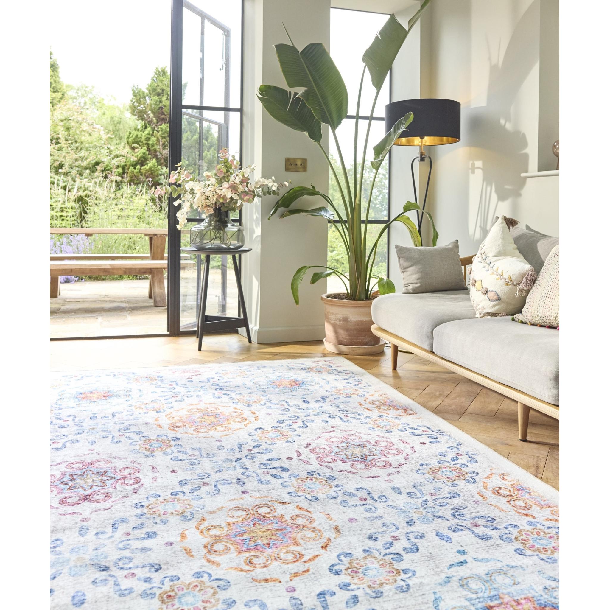 Hug Rug Eco-Washable Modern Damask in Multi Colours Medium 120x185 cm (4'x6'2")