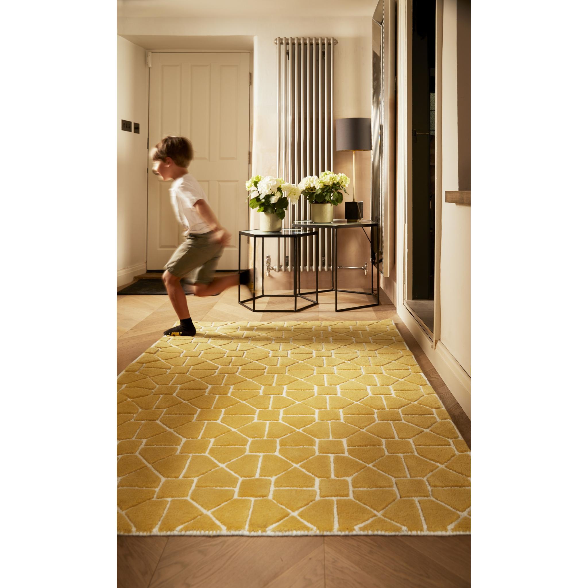 Origins Harmony Hand Tufted Geometric Wool Rug in Ochre Yellow Medium 120x170 cm (4'x5'6")