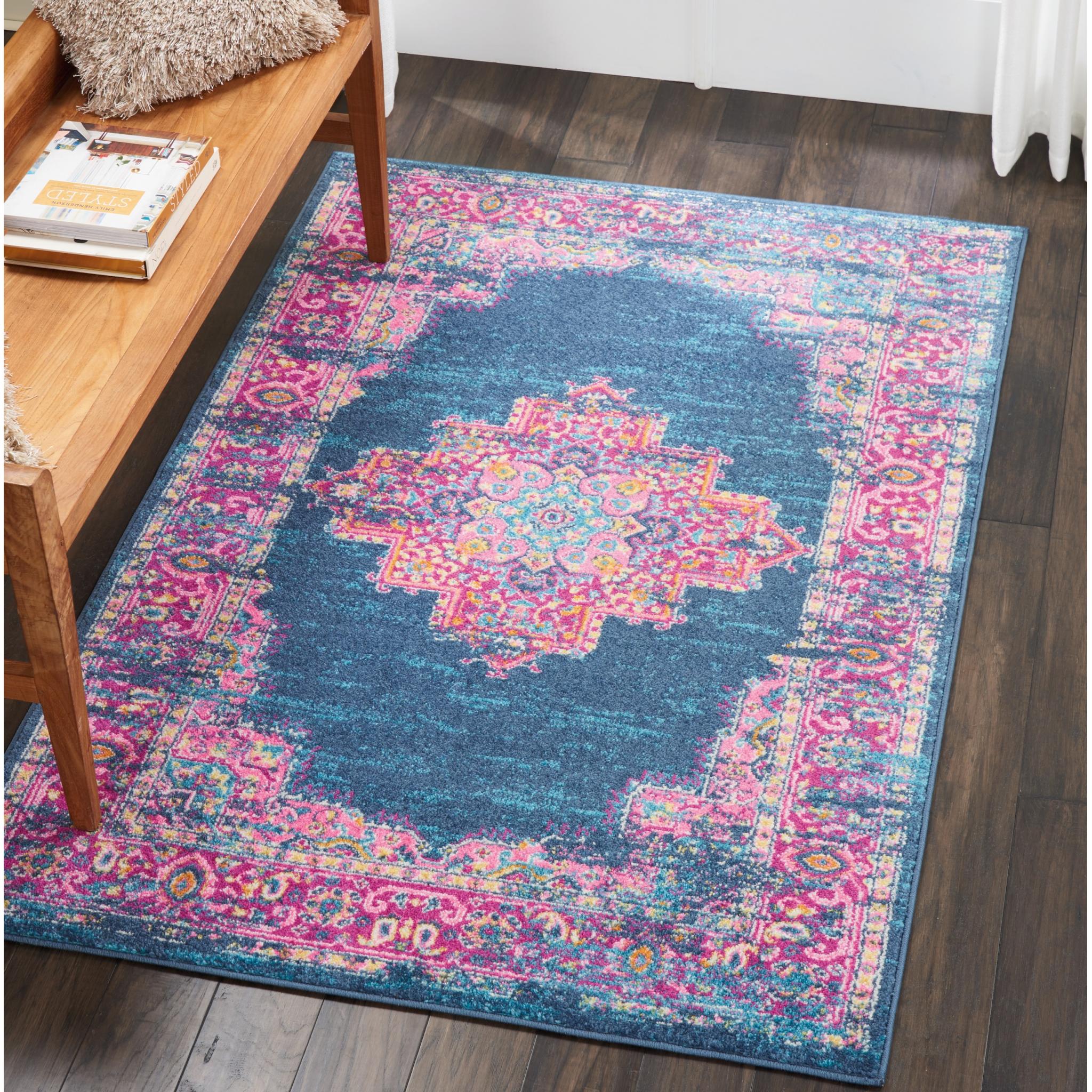 Nourison Passion PSN03 Traditional Medallion Persian Rug in Blue Medium 114x175 cm (4'x5'9'')