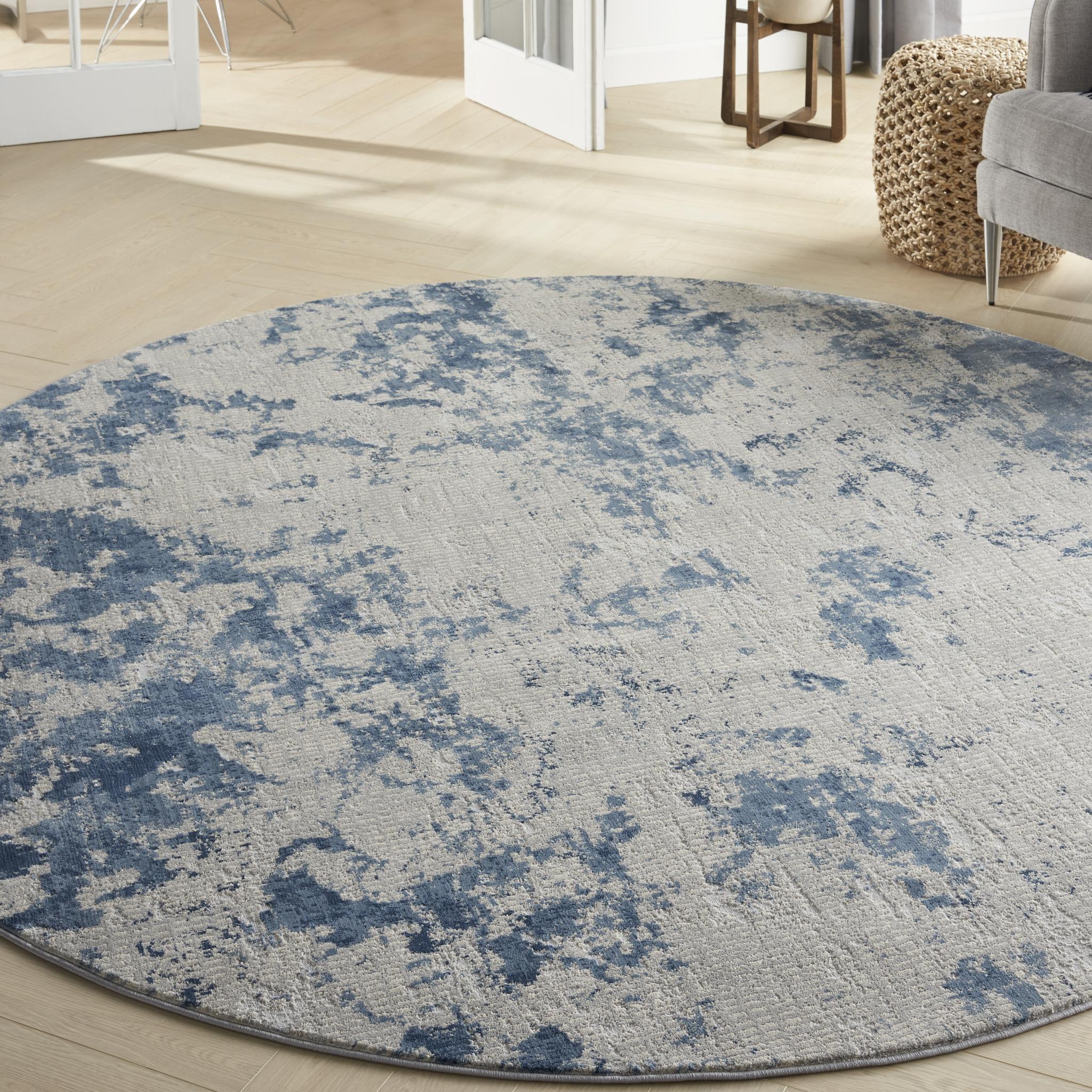 Rustic Textures RUS16 Modern Abstract Rug in Grey Blue Round Large 160x160 cm (5'3''x5'3'')