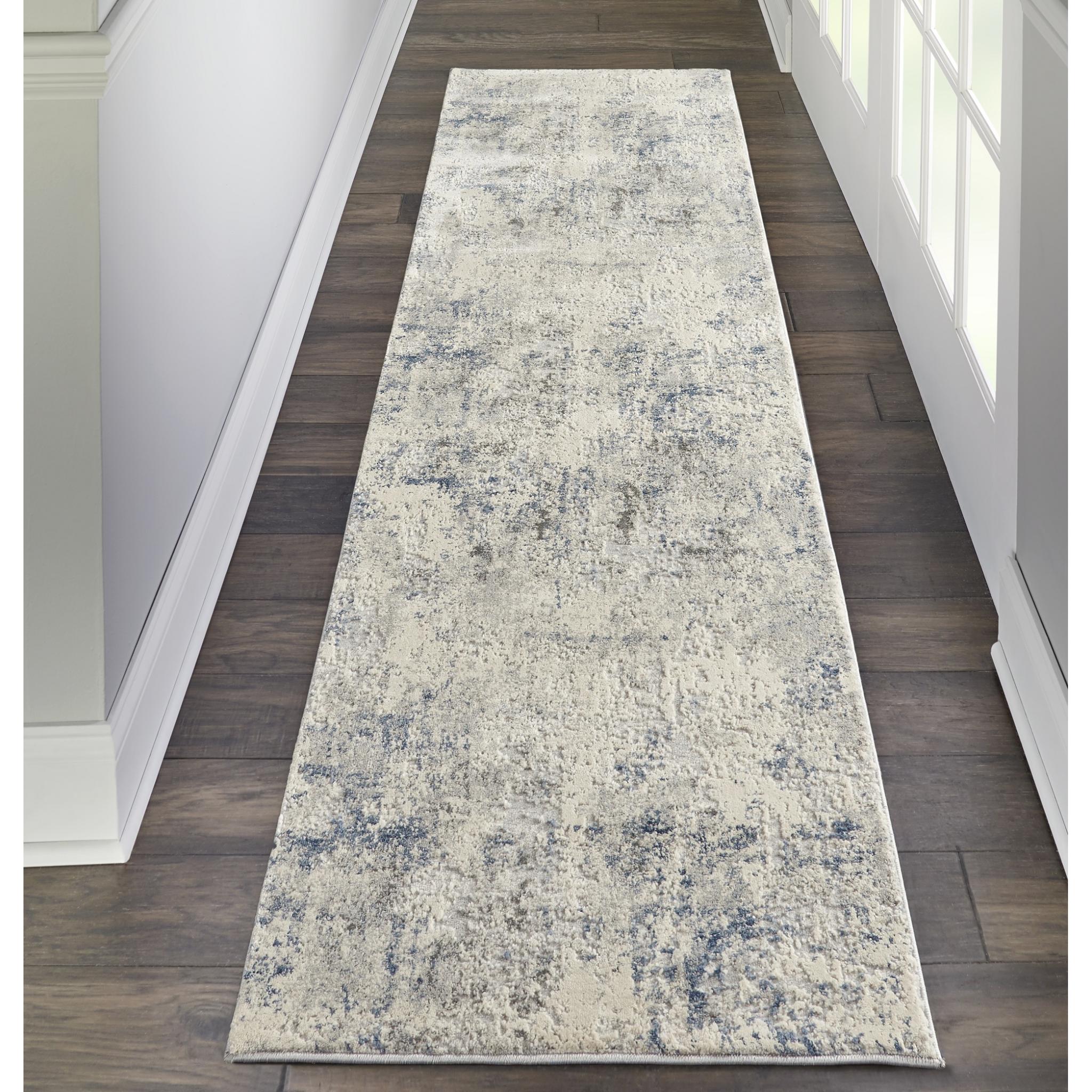 Rustic Textures RUS07 Modern Abstract Rug in Ivory Grey Blue Runner 66x236 cm (2'2''x7'6'')