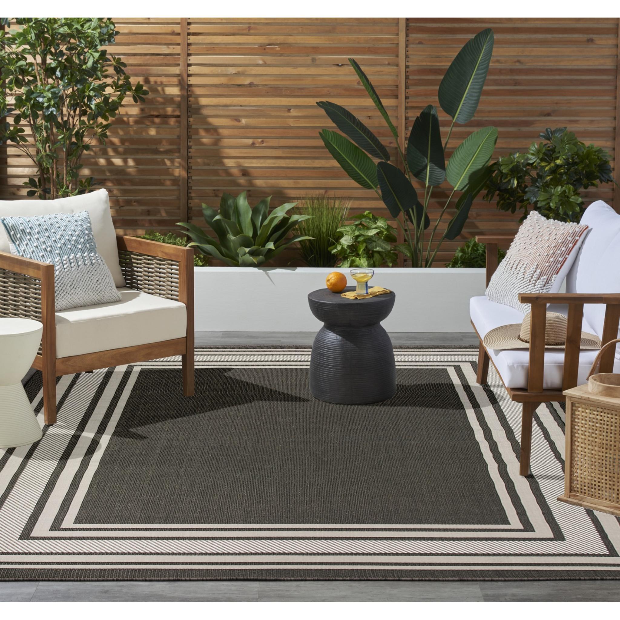 Horizon Indoor Outdoor Bordered Rug HOZ03 Black Rug by Nourison Extra Large 274 x 366 cm (9'x12')