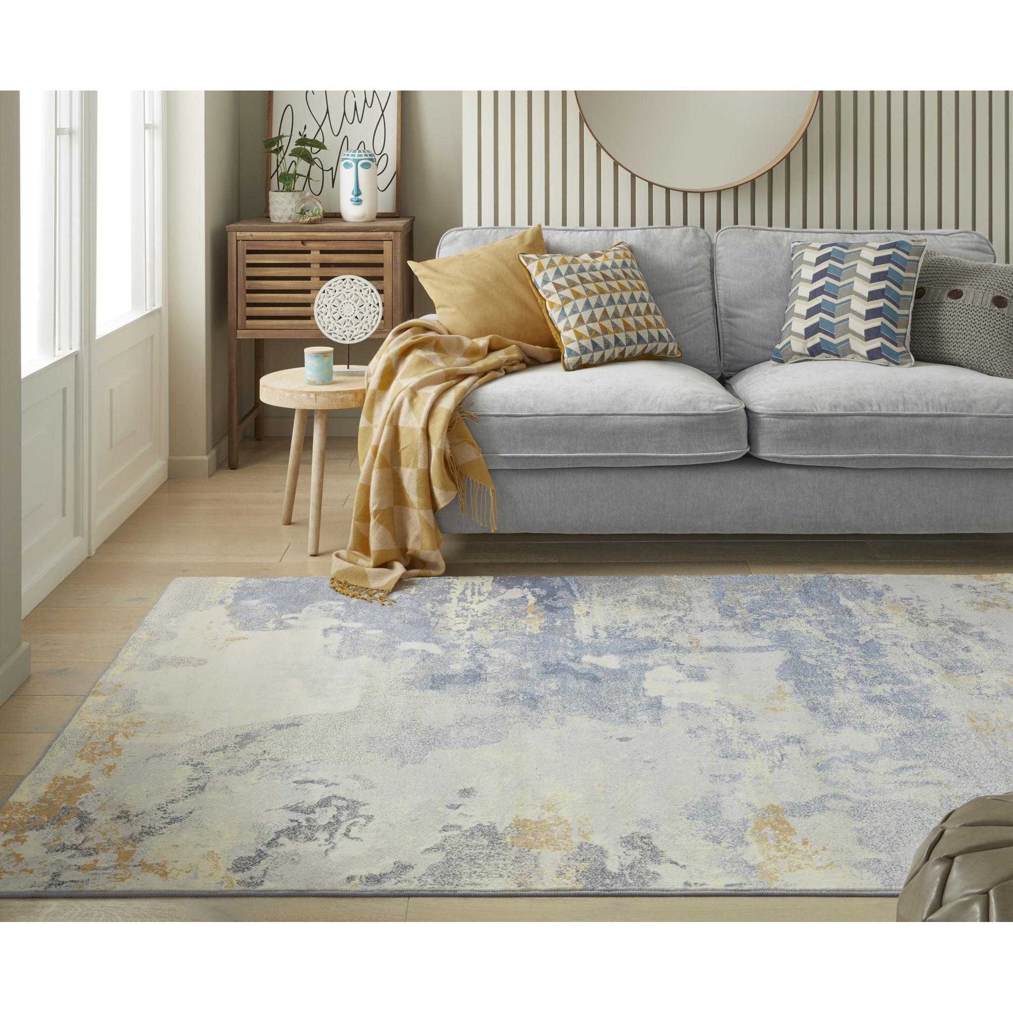 Lux Washable LUX10 Modern Abstract Non-Slip Machine Washable Rug in Grey Yellow Medium 120x180 cm (4'x6')