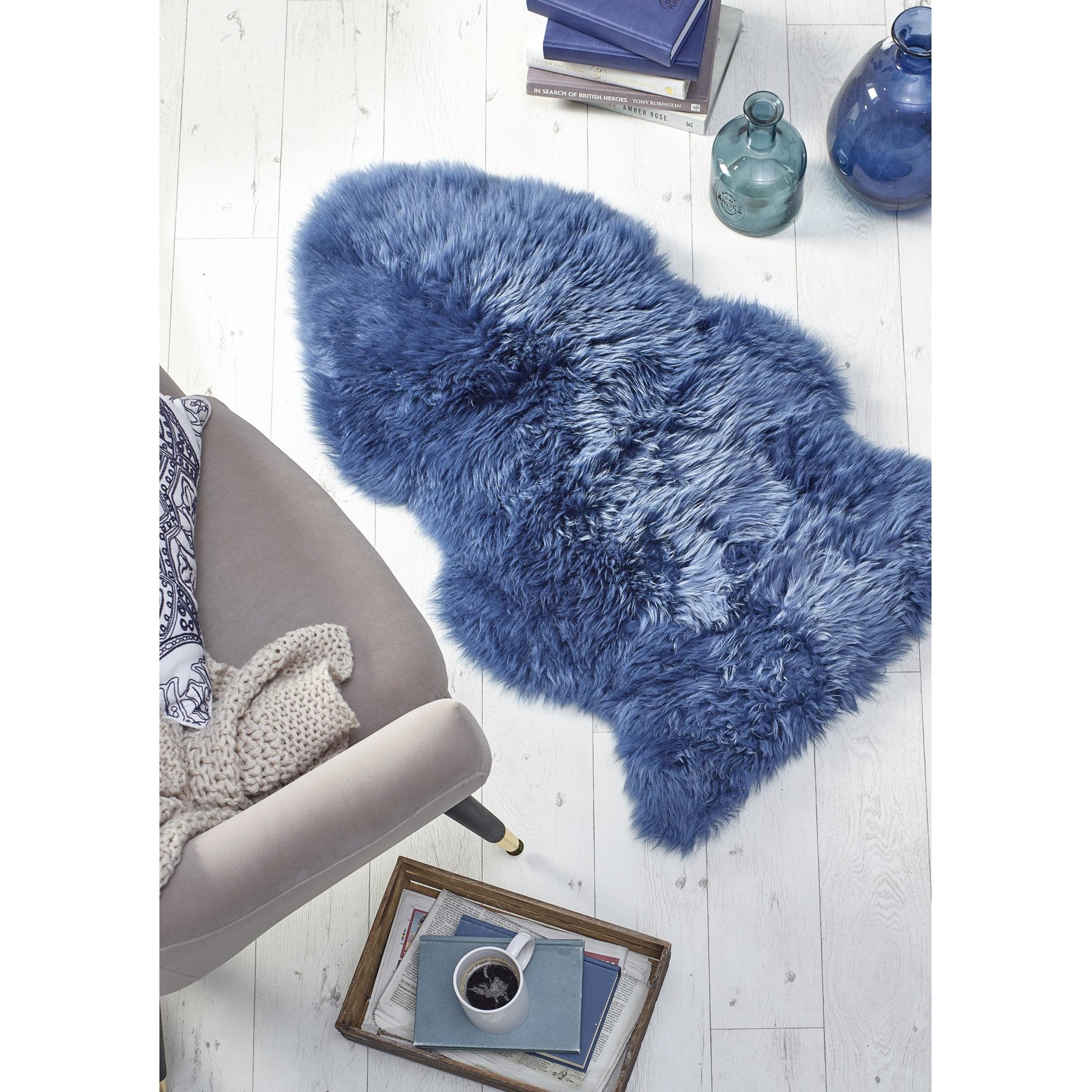 Genuine Sheepskin Animal Fur Soft Wool Shaggy Navy Blue Rug Single 65x95 cm (2'x3'1")