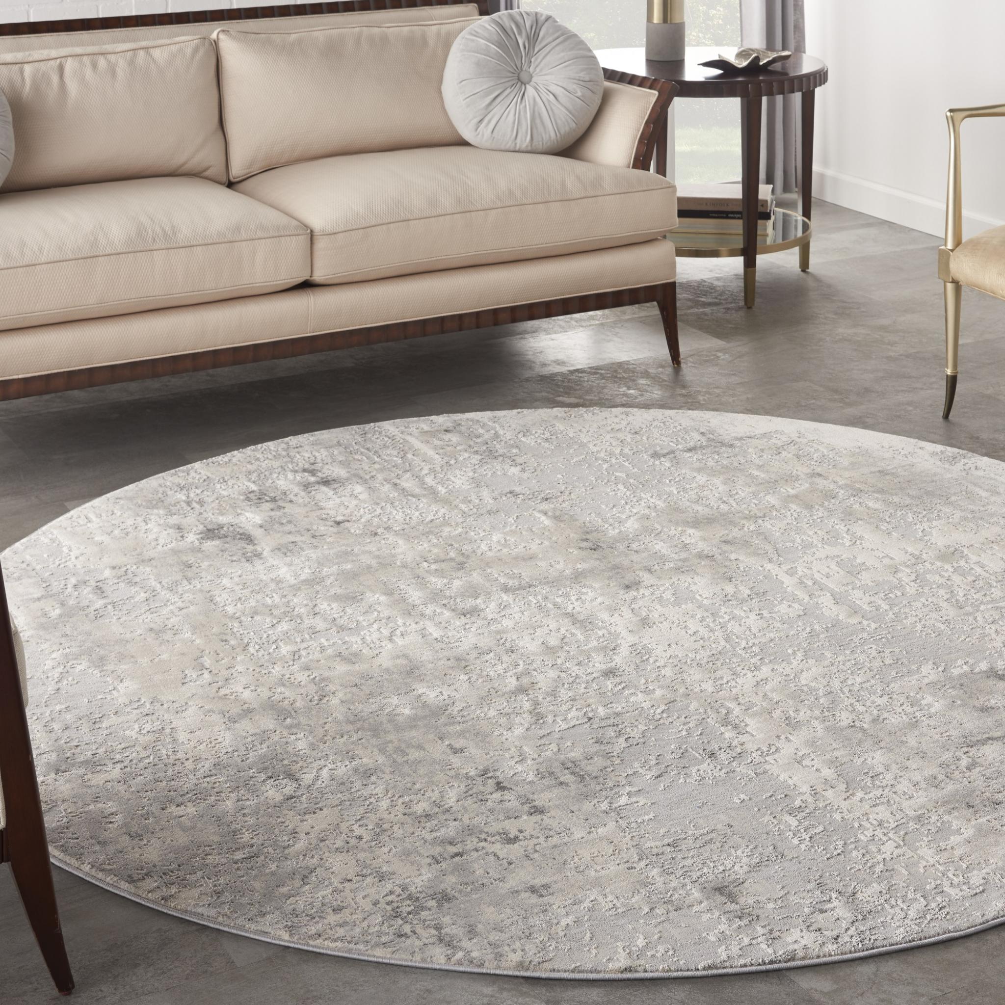 Rustic Textures RUS07 Modern Abstract Rug in Grey Beige Round Large 160x160 cm (5'3''x5'3'')