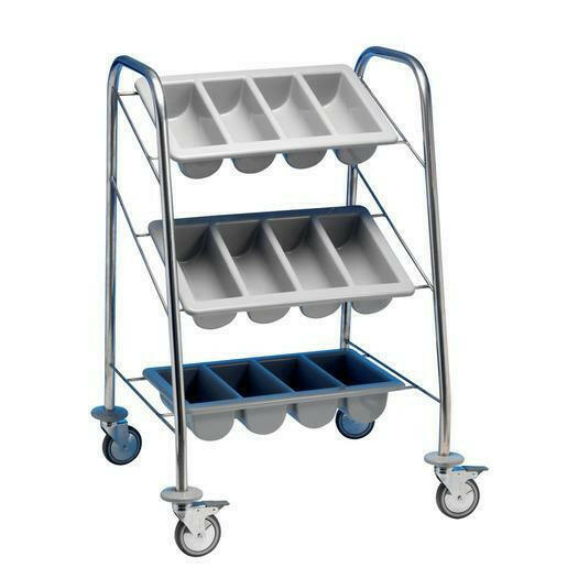 EAIS 2 Tier & Shelf Stainless Steel Cutlery Trolley