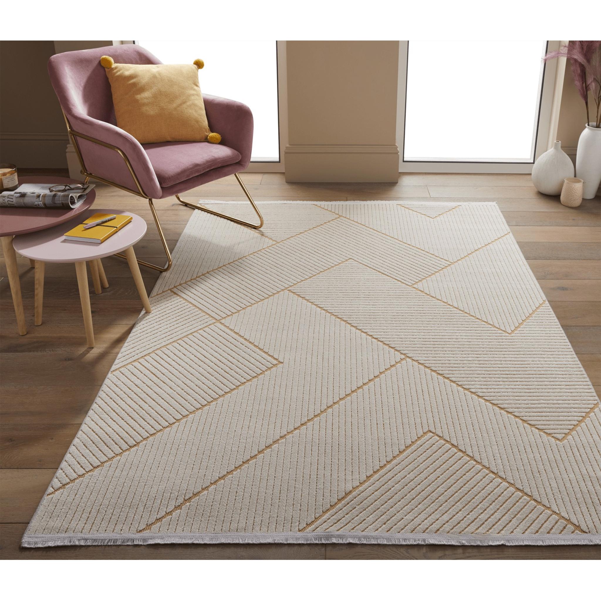 Jazz Indoor Outdoor Rug Garden Bedroom Living Room Patio Geometric Rug JAZ15 Amber Large 160x220 cm (5'3"x7'6")