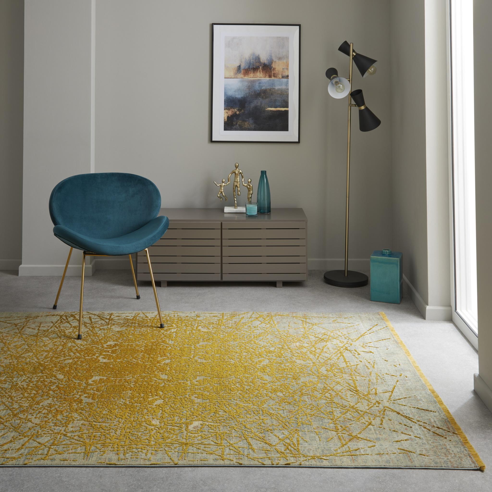 Emerald EMR102 Rug Modern Traditional Abstract Soft Silky Rug in Yellow Small 60x90 cm (2'x3')