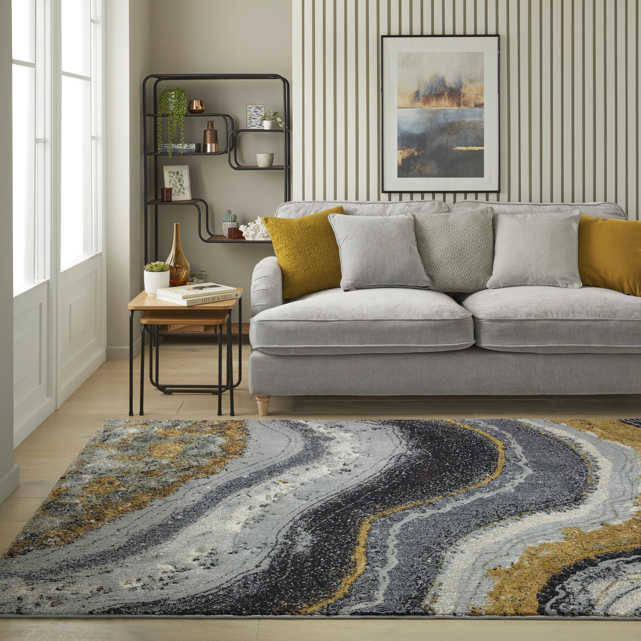 Amara AMA103 Rug Modern Abstract Onyx Granite Stone Patterns Rug in Grey Blue Bronze Small 80x150 cm (2'6"x5')