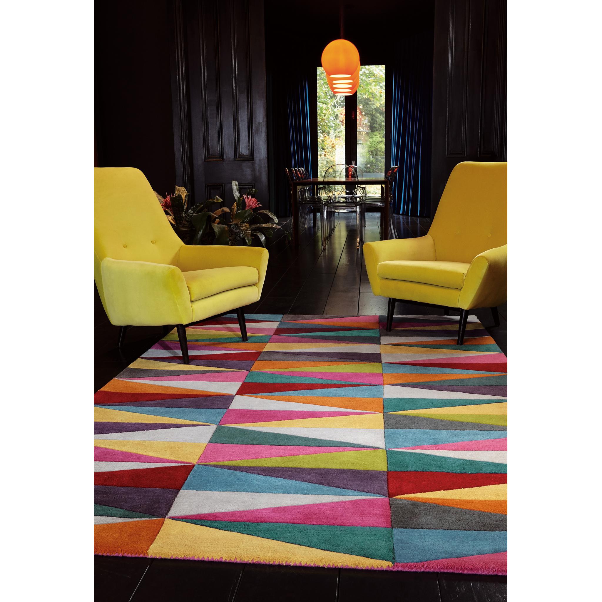 Funk Triangles Hand Tufted Wool Bright Multi Coloured Rug Hall Runner 120x170 cm (4'x5'6'')