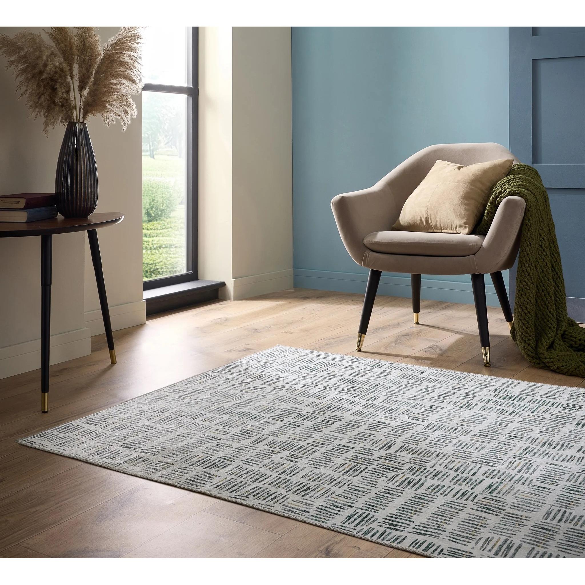 Origins Washable Veona Modern Rug in Light Grey Green Large 160x230 cm (5'3"x7'7")