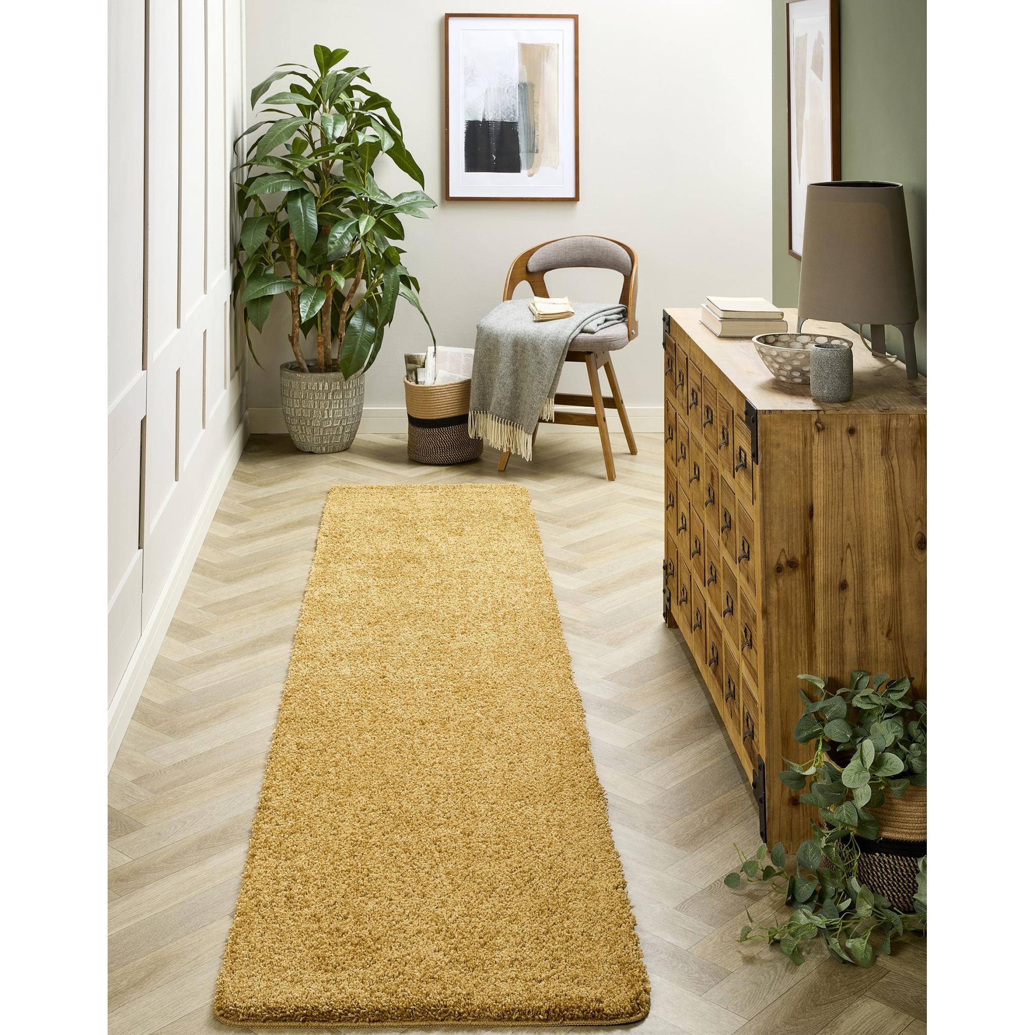 My Washable Shaggy Non-Slip Rug in Ochre Yellow Runner 67x300 cm (2'3"x10')
