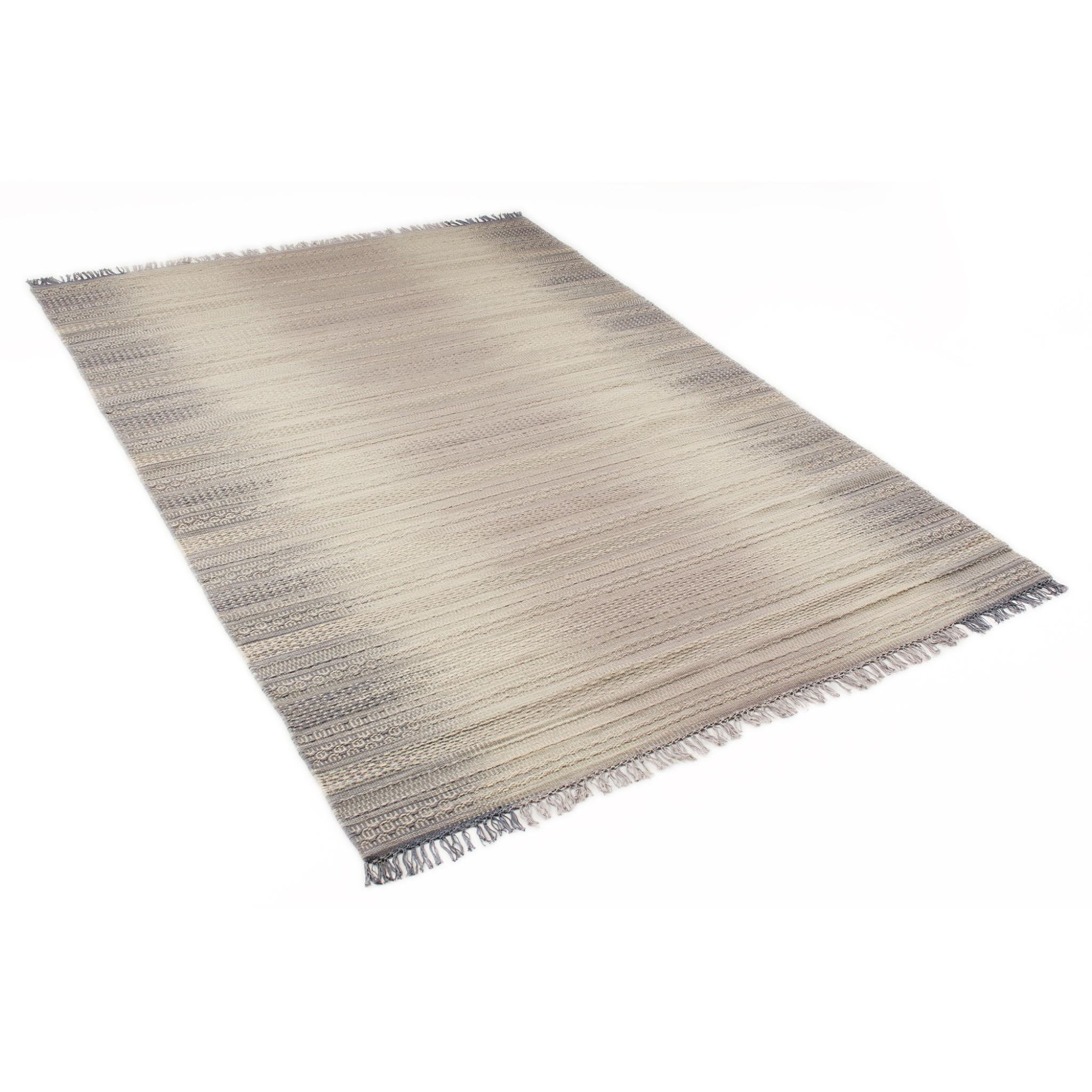 Fusion Hand Knotted Kilim Wool Fringed Rug in Earth White Extra Large 200 x 290 cm