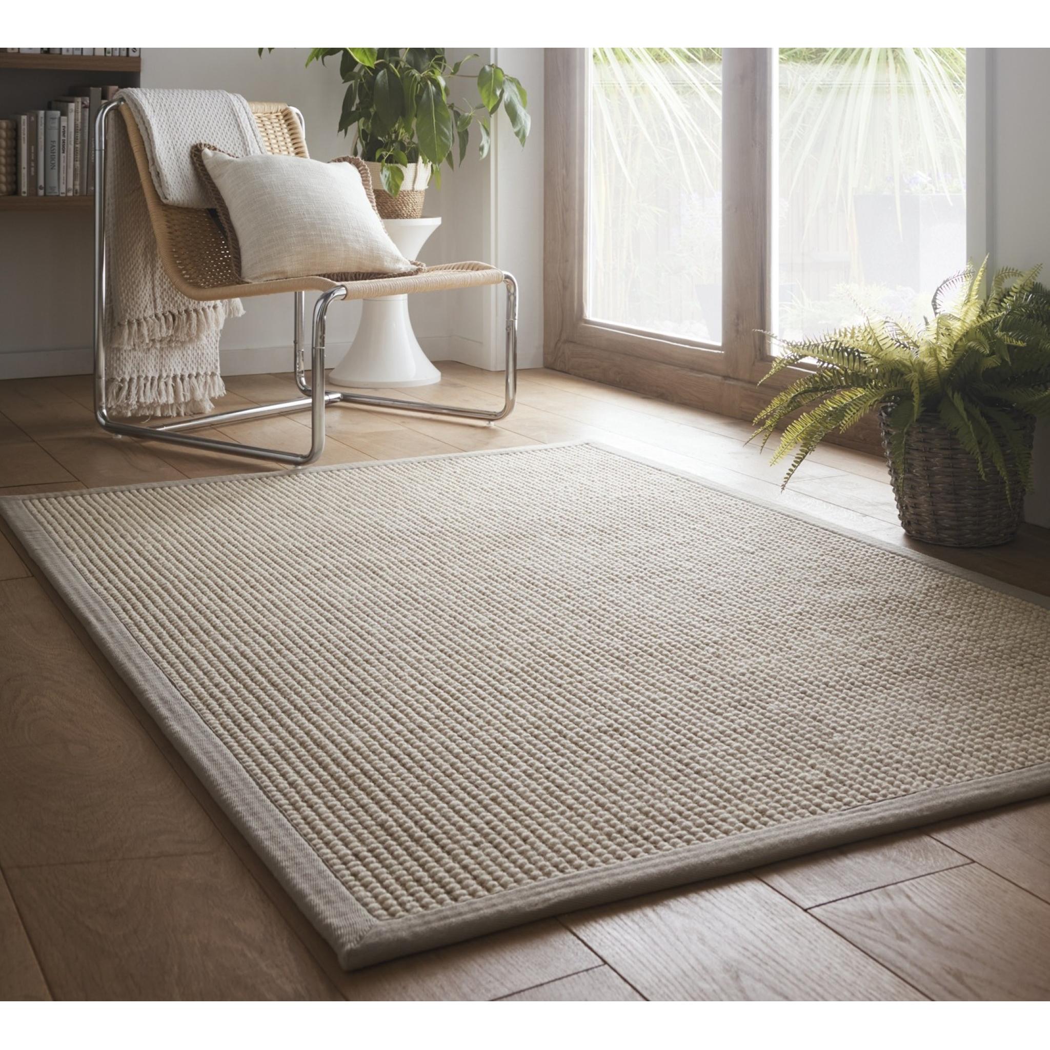 Sisal Boucle Durable Classic Bordered Style Natural Rug with Grey Border Medium 120x170 cm (4'x5'6")