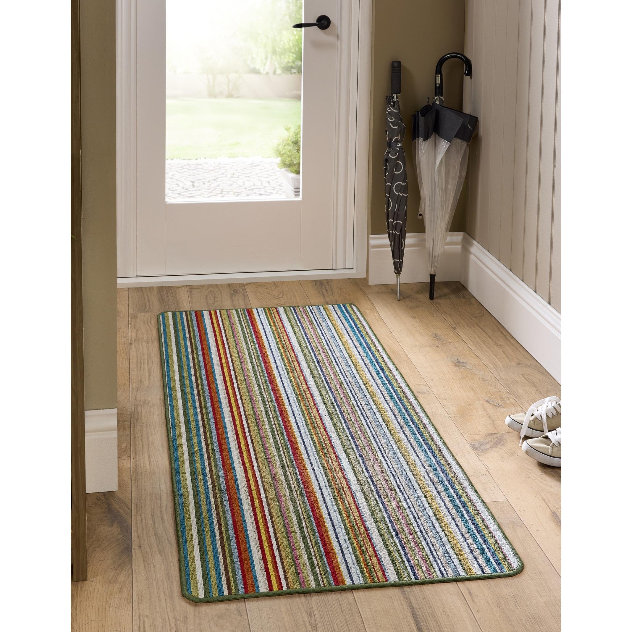 My Mat Stain Resistant Washable Home Entrance, Kitchen, Hallway, Entryway Non-Slip Rug Candy in Multi Green 67x100 cm (2'3"x3'3")