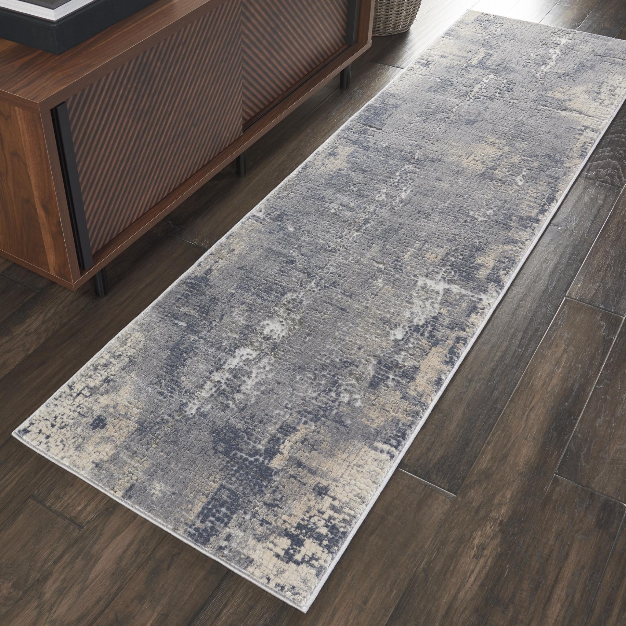 Rustic Textures RUS06 Modern Abstract Rug in Grey Beige Runner 66x236 cm (2'2''x7'6'')