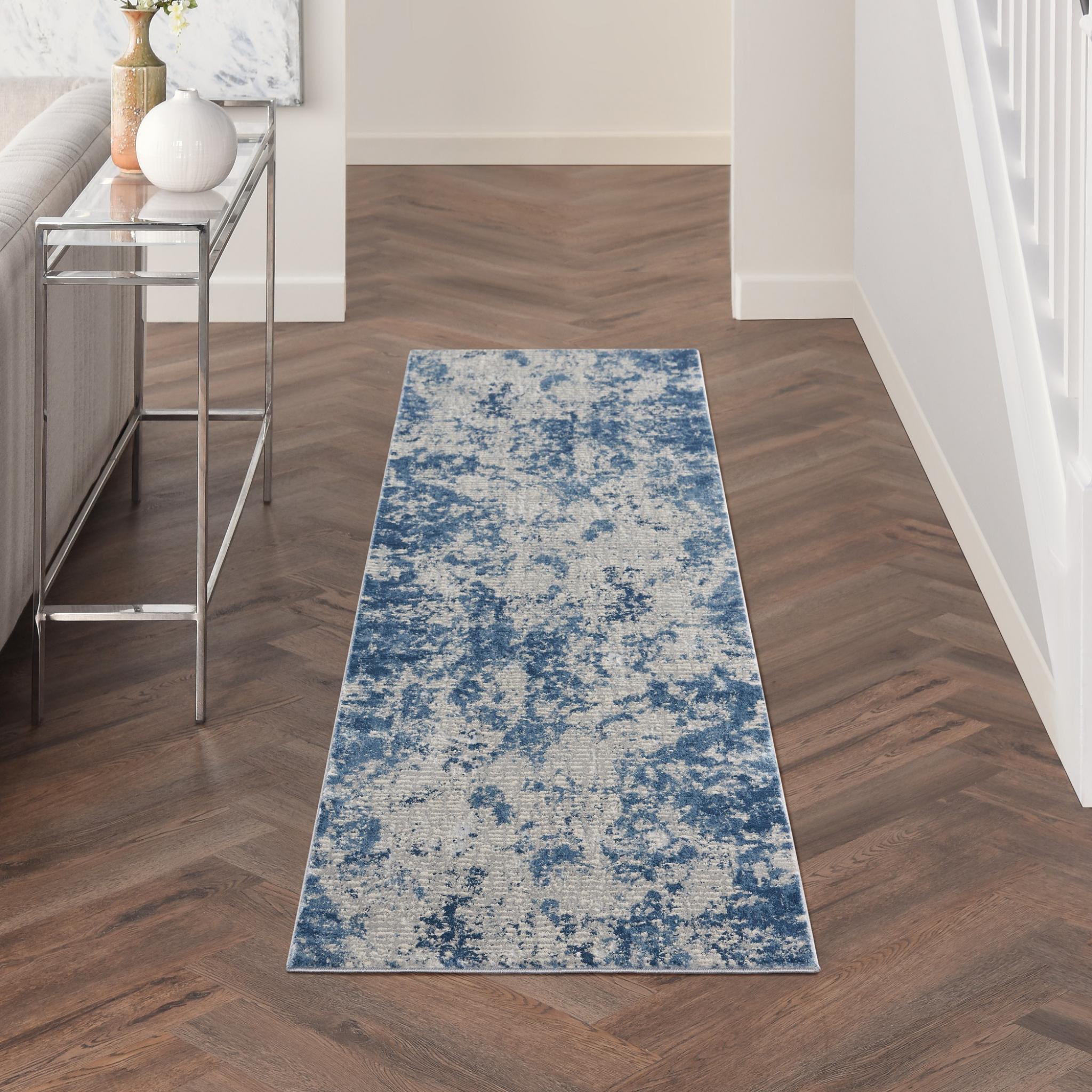 Rustic Textures RUS16 Modern Abstract Rug in Grey Blue Runner 66x240 cm (2'5"x8')
