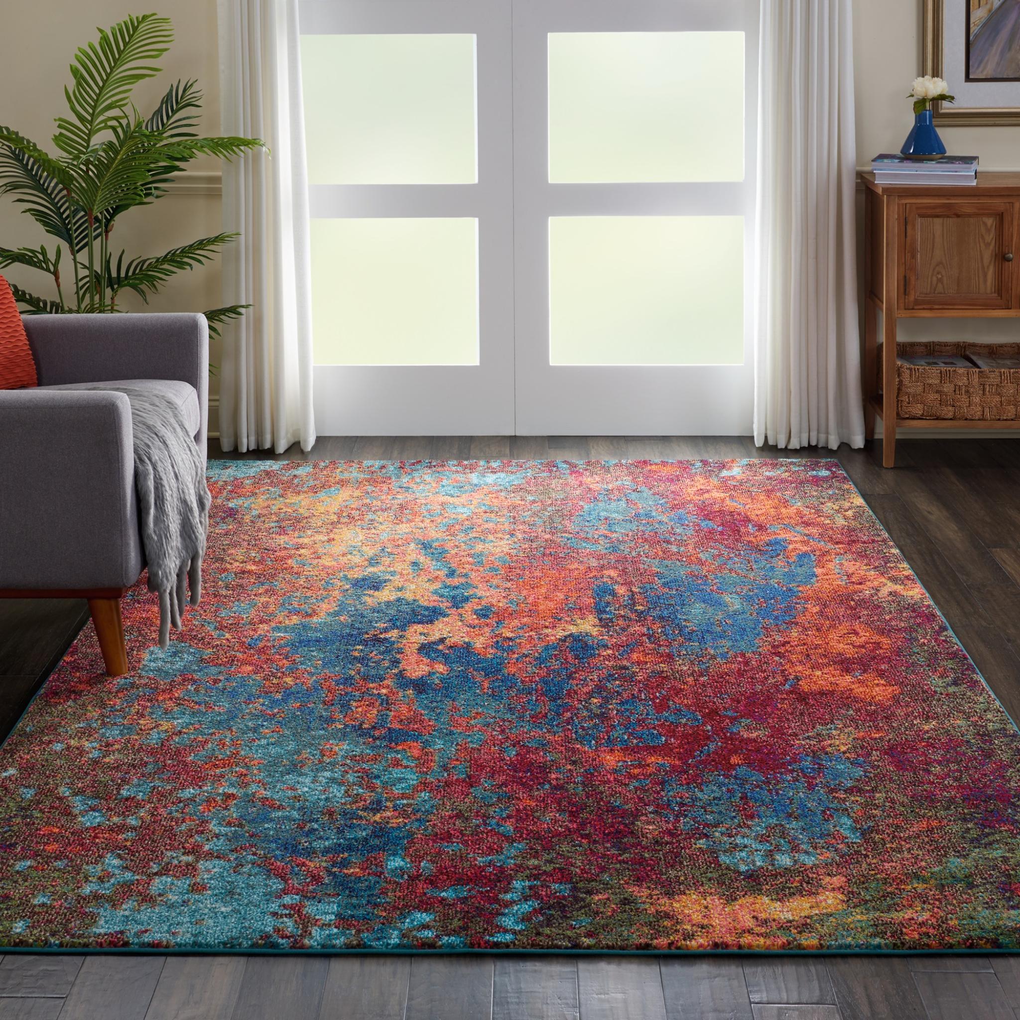 Celestial CES08 Modern Abstract Pictorial Blue Gold Yellow Multi Rug by Nourison Small 66x114 cm (2'2"x3'9")