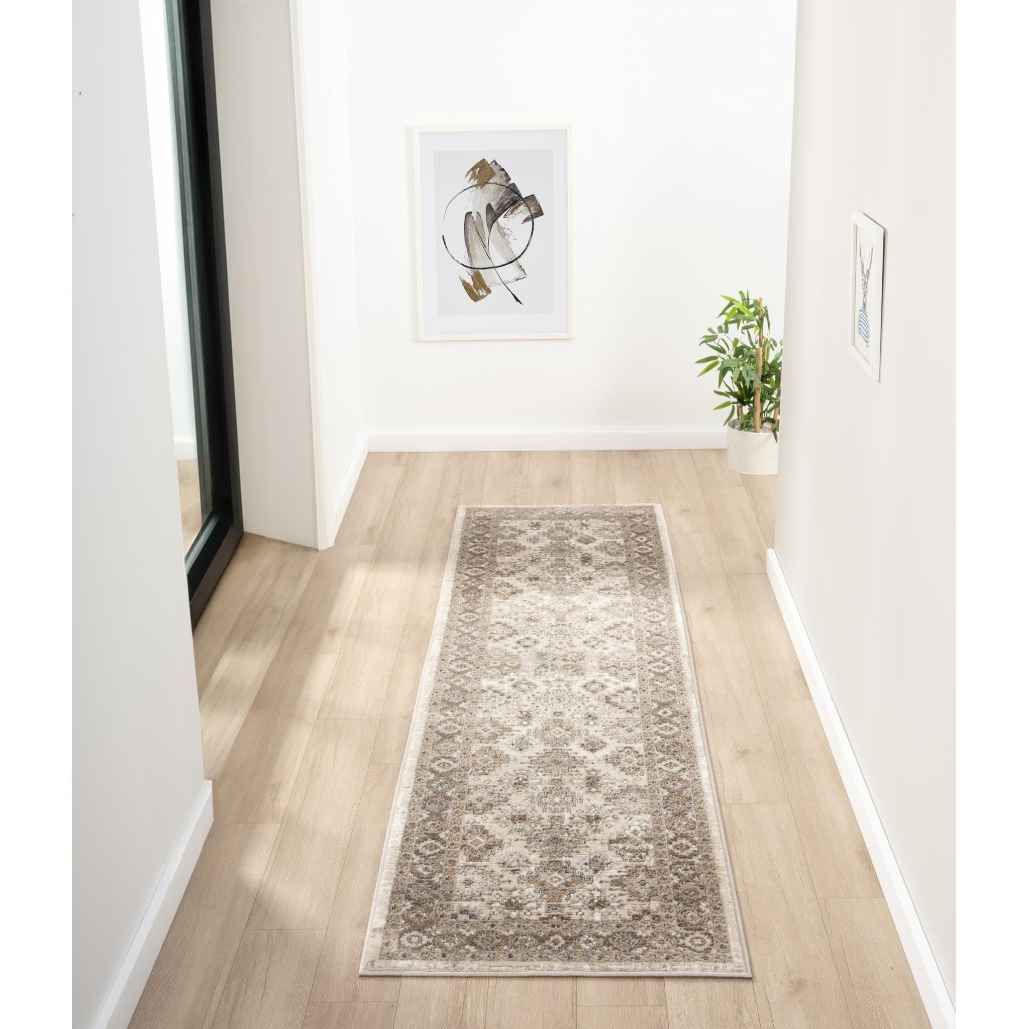 Vintage 550AQ Traditional Classic Bordered Cream Light Brown Rug and Hallway Runner Runner 66x230 cm (2'5"x7'7")