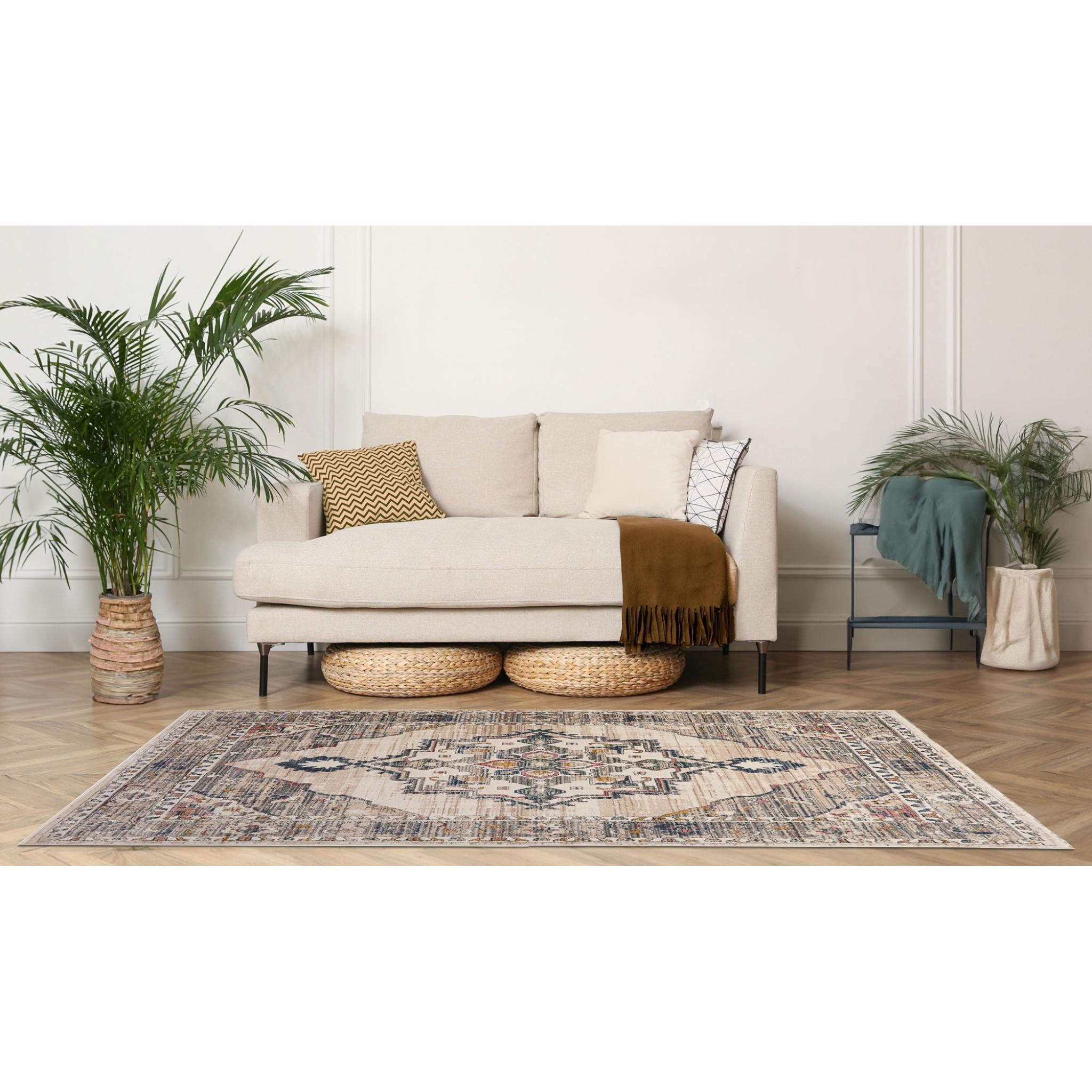 Nova Leona Cream Rug Modern Distressed Traditional Persian Rug and Hallway Runner X-Large 200x290 cm (6'7"x9'6")