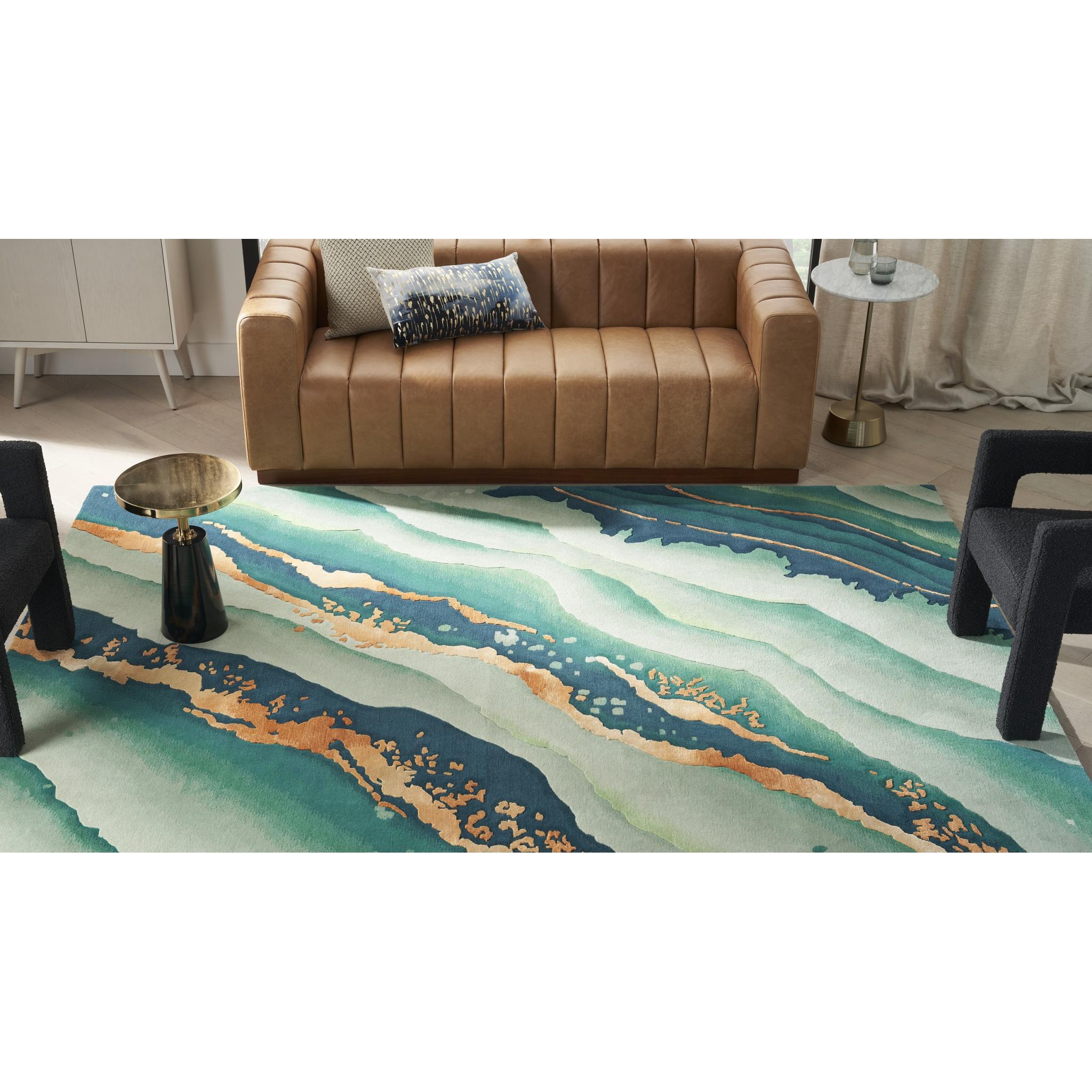 Prismatic Abstract Rug by Nourison Modern Luxury Soft Wool Silky Viscose Hand Tufted PRS30 Rug in Emerald Medium 114x175 cm (4'x5'9'')
