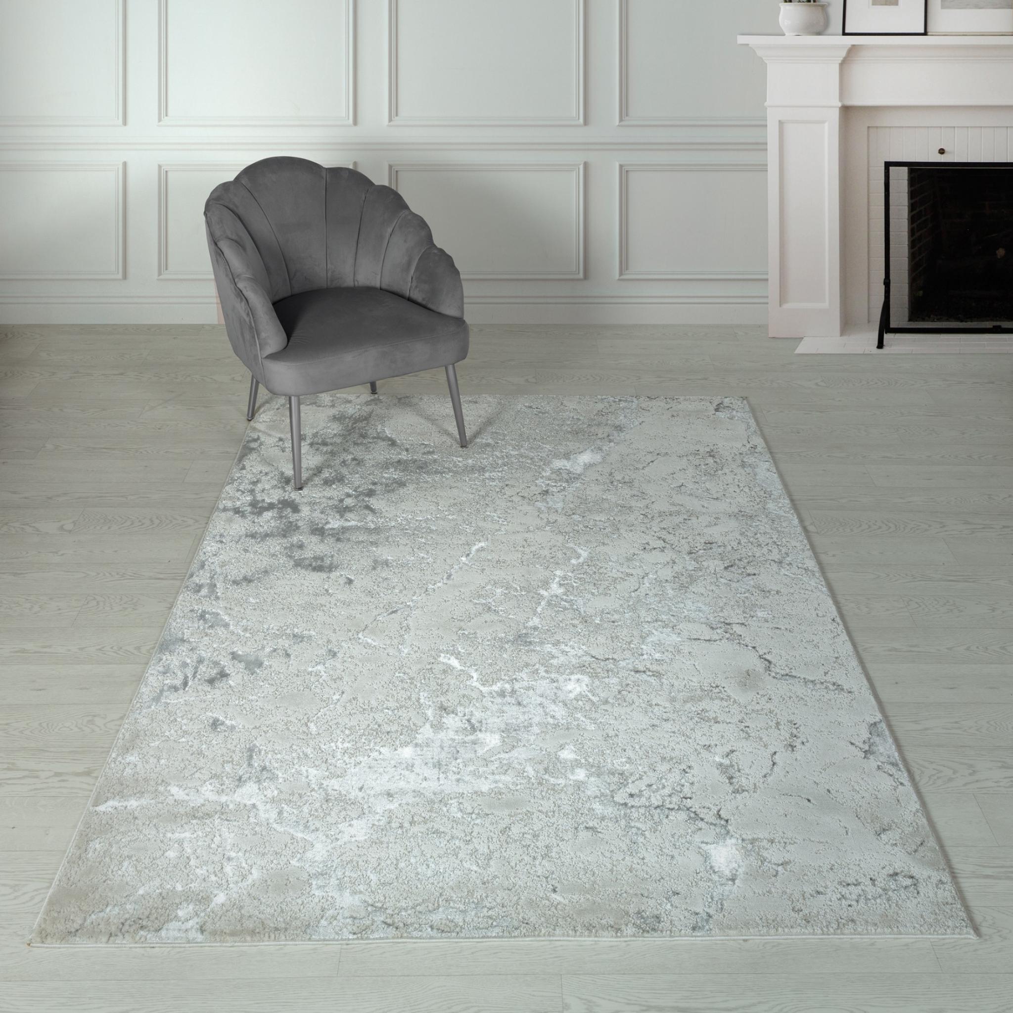 Aurora AU03 Solar Silver Grey Modern Shiny Abstract Marbled Pattern Rug Hallway Runner 80x150cm (2'6"x5'0")