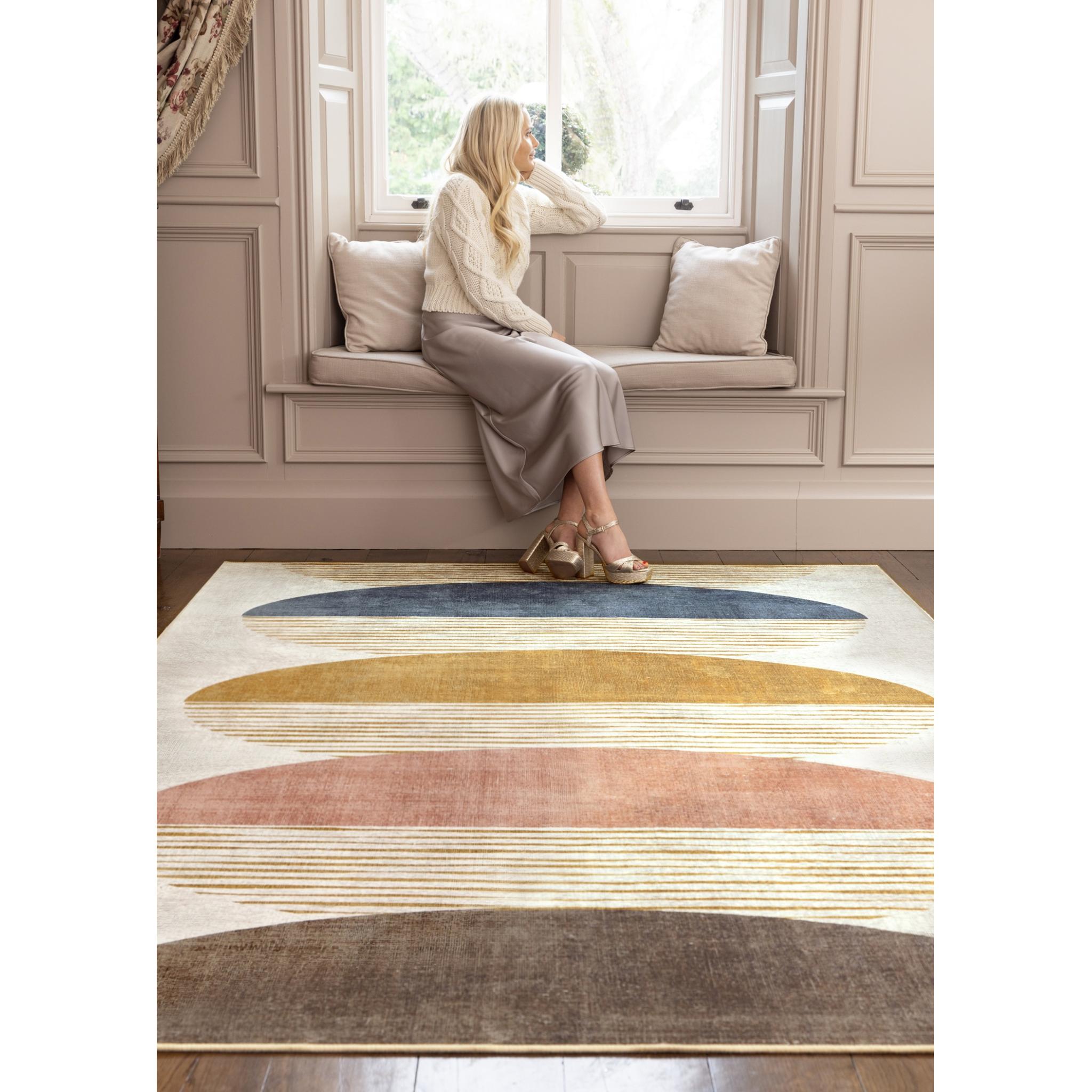 Hug Rug Eco-Washable Oval Eclipse Retro Geometric Non-Slip Rug Medium 120x185 cm (4'x6')