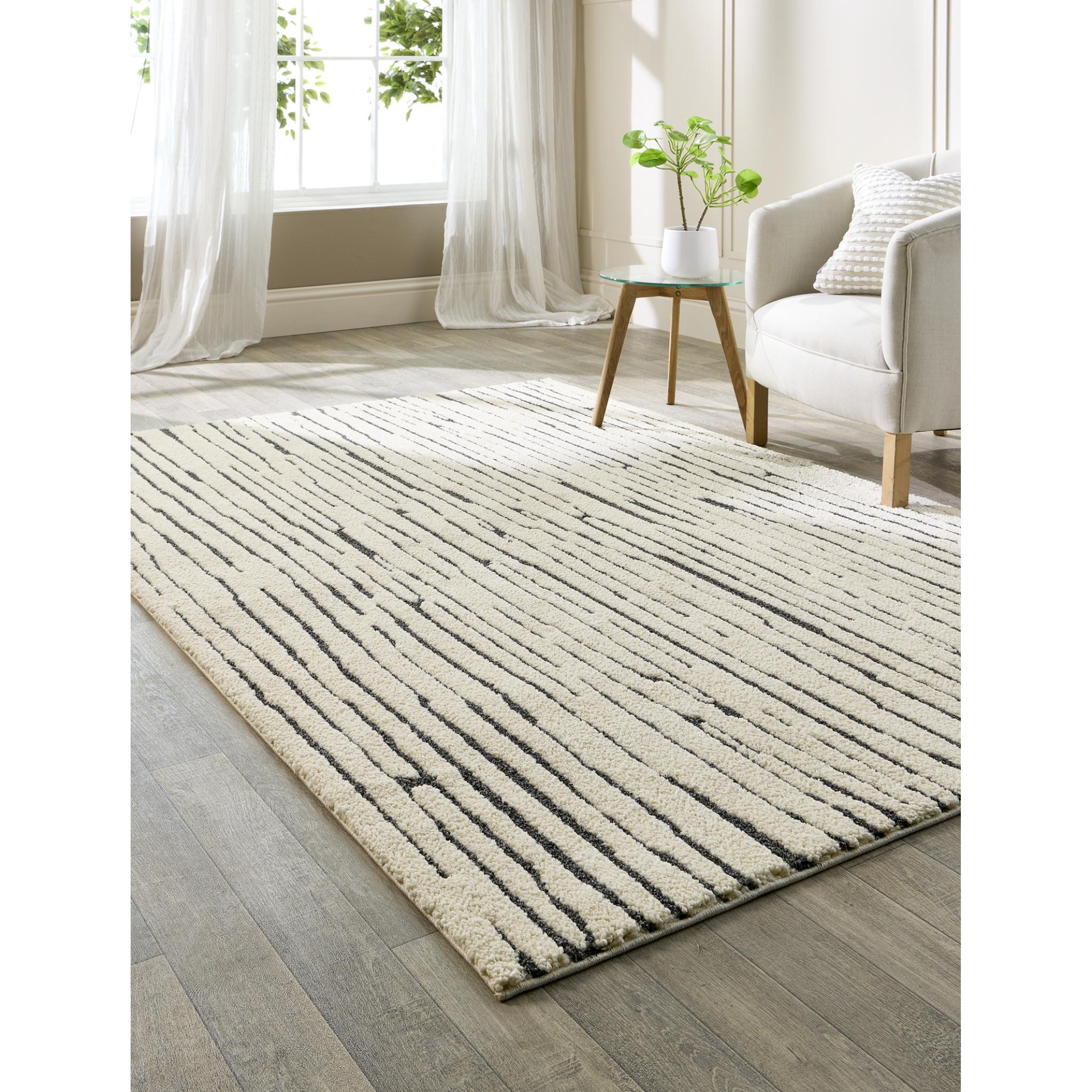 Woodweave Ivory/Charcoal Modern Woodgrain-Inspired Pattern Rug by Origins Small 80x150 cm (2'6"x5')