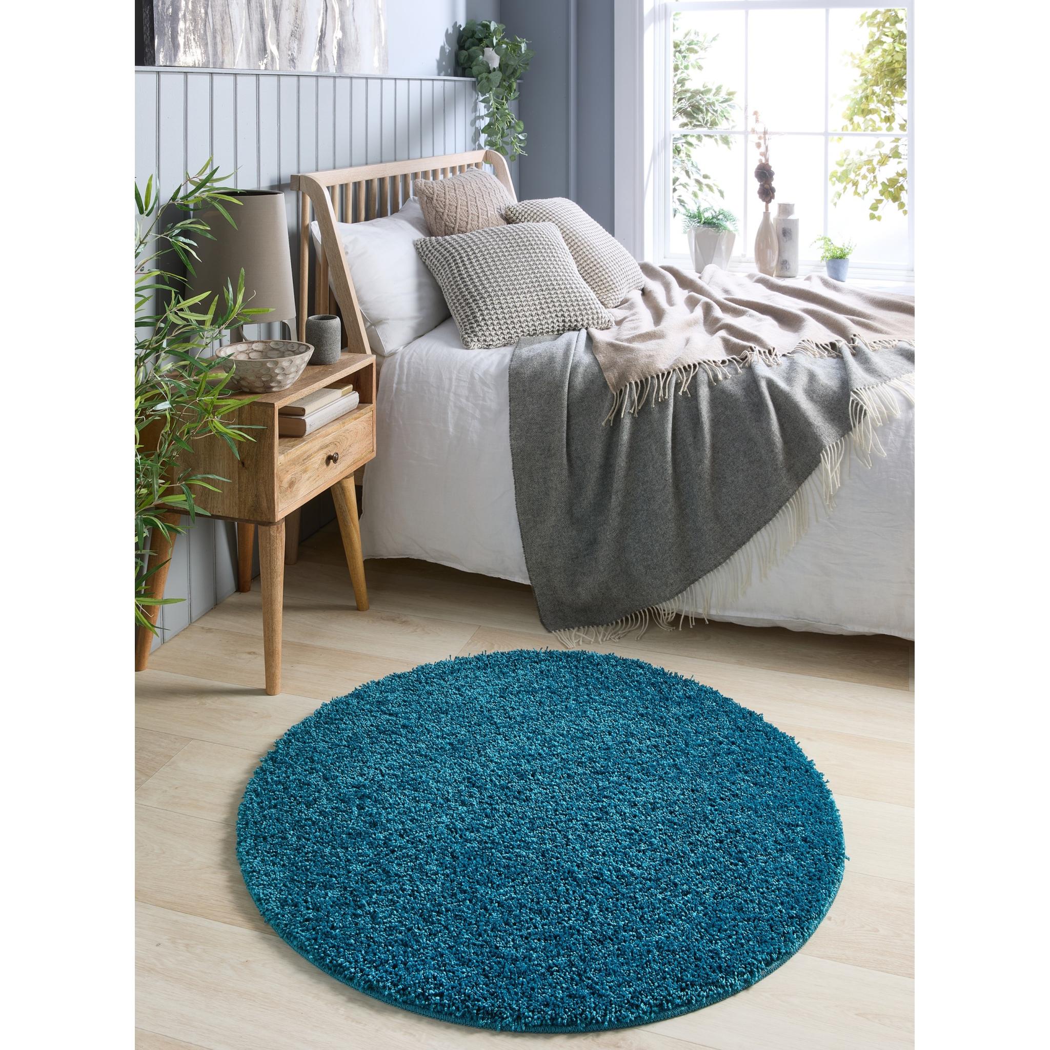 My Washable Shaggy Non-Slip Rug in Teal Blue Round 100x100 cm (3'4"x3'4")