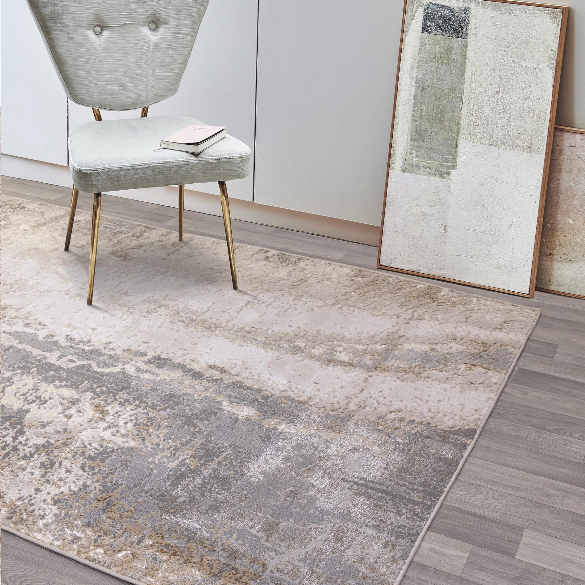 Aurora Cliff AU24 Modern Abstract Marbled Rug in Grey Silver Natural Large 160x230 cm (5'3"x7'7")