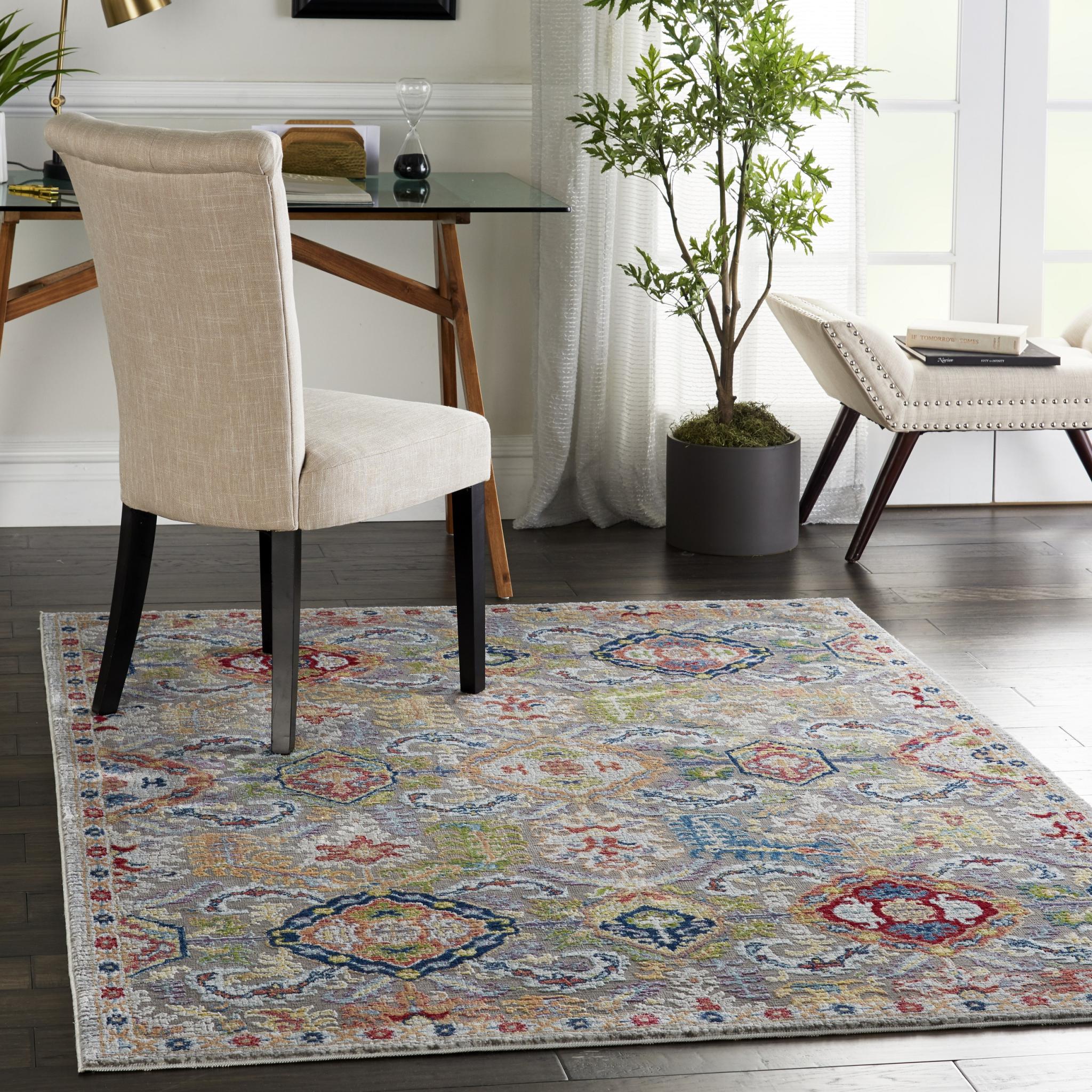 Nourison Ankara Vintage Antique Traditional ANR12 Rug Runner Round in Grey Multi Colour 122x183 cm (4'x6')