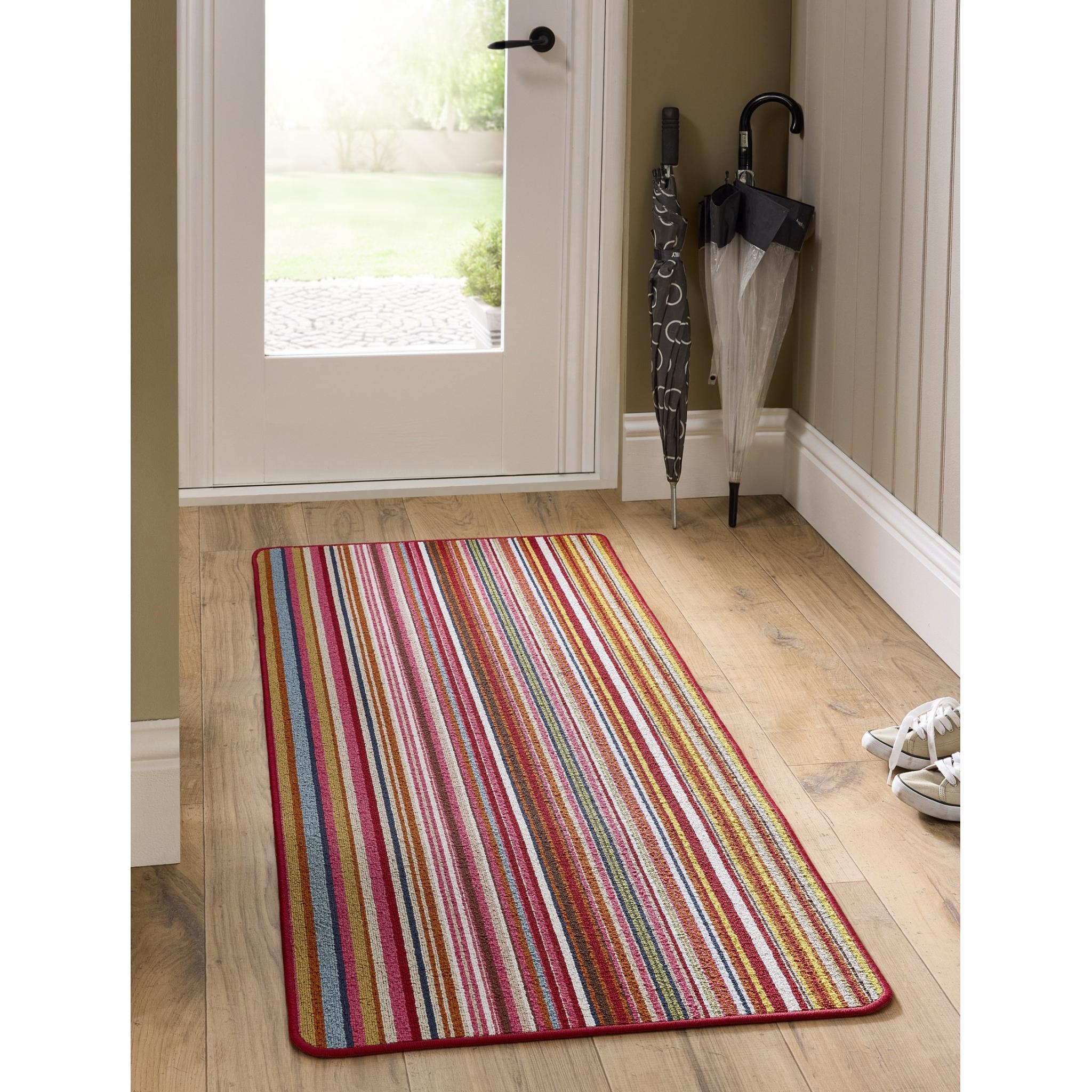 My Mat Stain Resistant Washable Home Entrance, Kitchen, Hallway, Entryway Non-Slip Rug Candy in Multi Bright Stripe Colours 67x100 cm (2'3"x3'3")