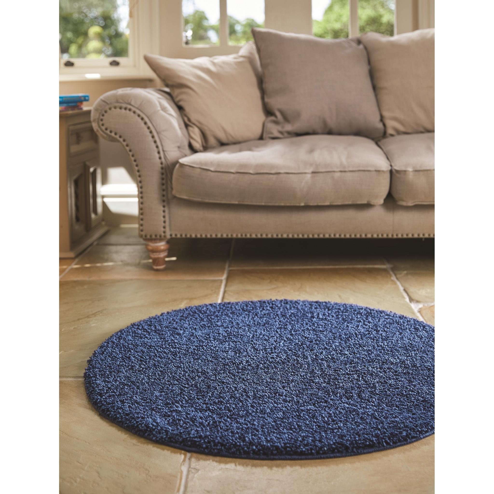 My Washable Shaggy Non-Slip Rug in Midnight Blue Round 100x100 cm (3'4"x3'4")