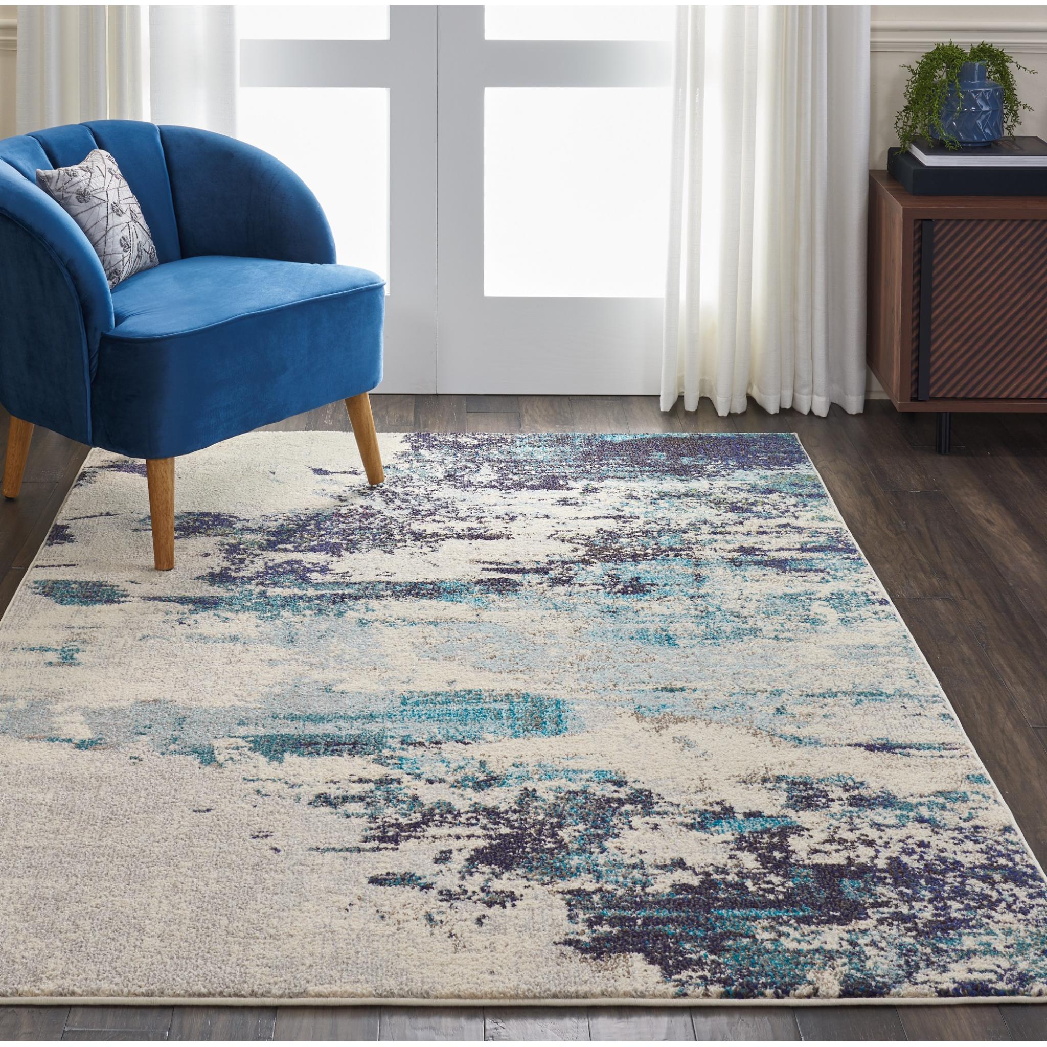 Celestial CES02 Modern Abstract Ivory Teal Blue Rug by Nourison Medium 119x180 cm (3'11"x5'11")