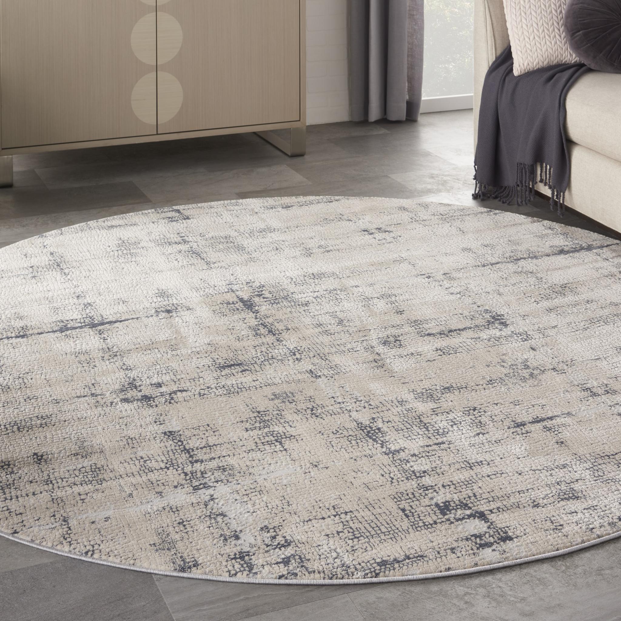 Rustic Textures RUS06 Modern Abstract Rug in Ivory Blue Round Large 160x160 cm (5'3''x5'3'')