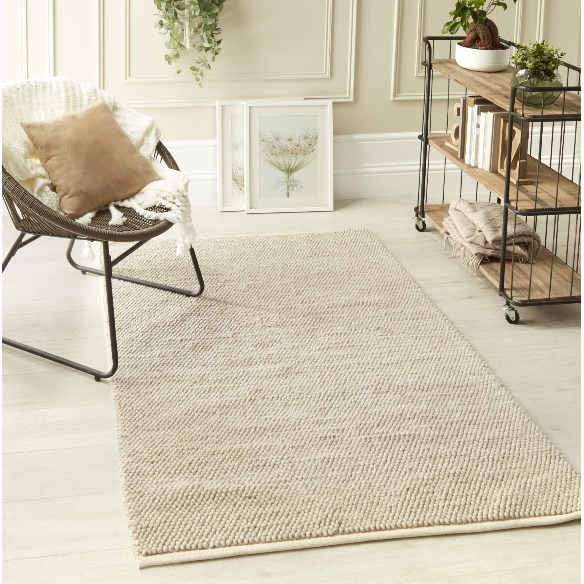 La Playa Hand Woven Pebble Wool Rug in Natural Medium 120x170 cm (4'x5'6")