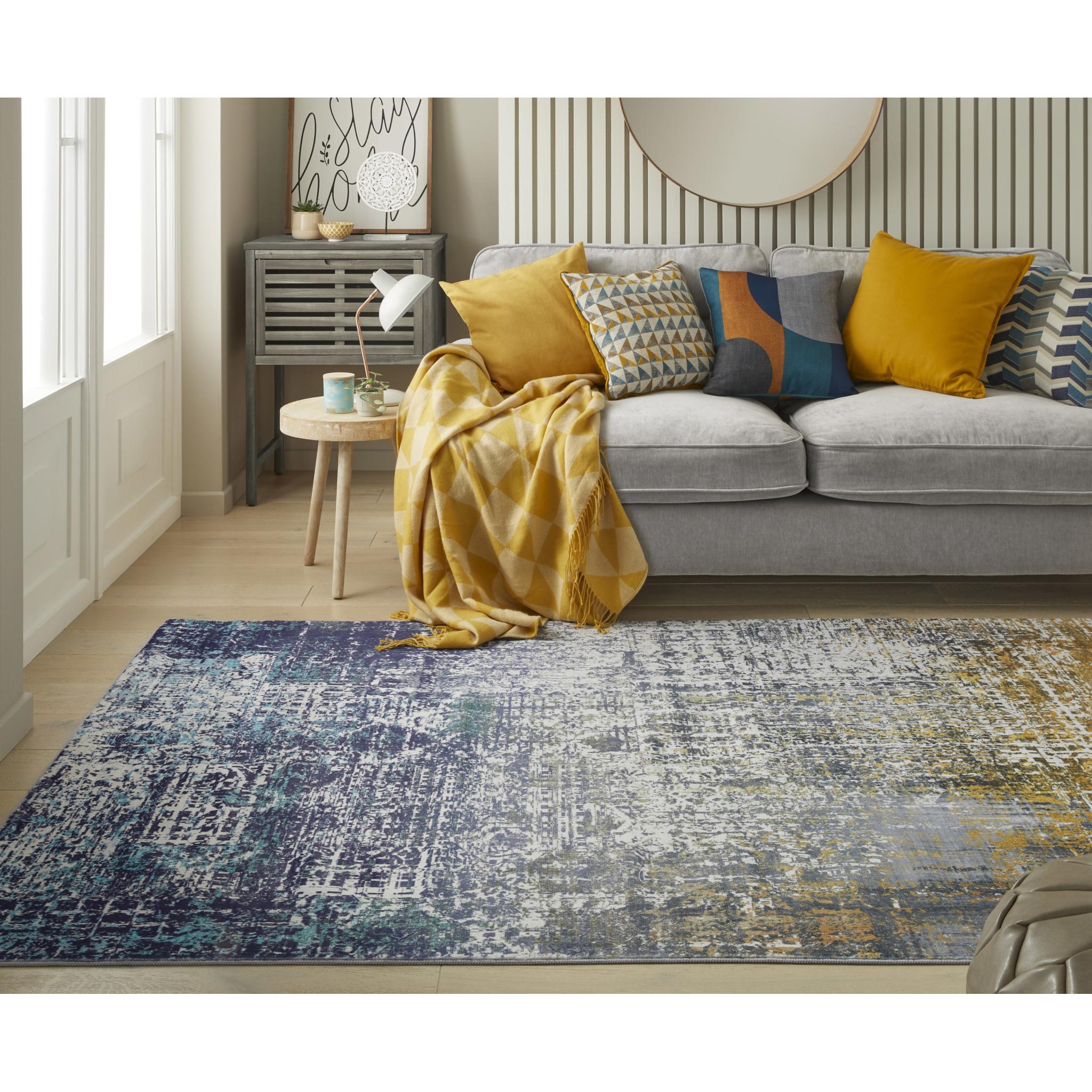 Lux Washable LUX06 Modern Abstract Non-Slip Machine Washable Rug in Blue Copper Medium 120x180 cm (4'x6')