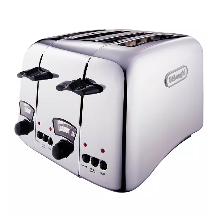 De'Longhi CTO4.C 4 Slice Toaster Argento with Defrost Function 1600W Chrome