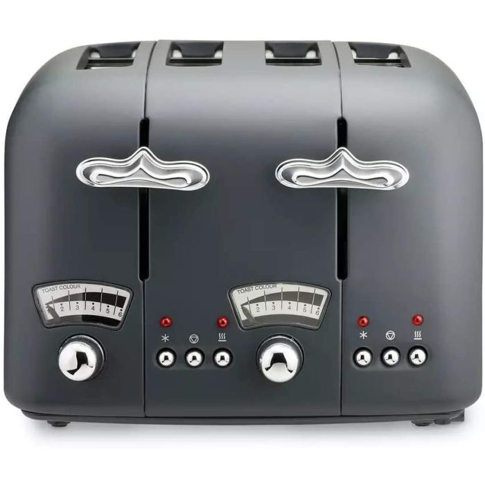 De'Longhi CT04.GY Argento Silva 4 Slice Toaster with Defrost Function 1600w Grey