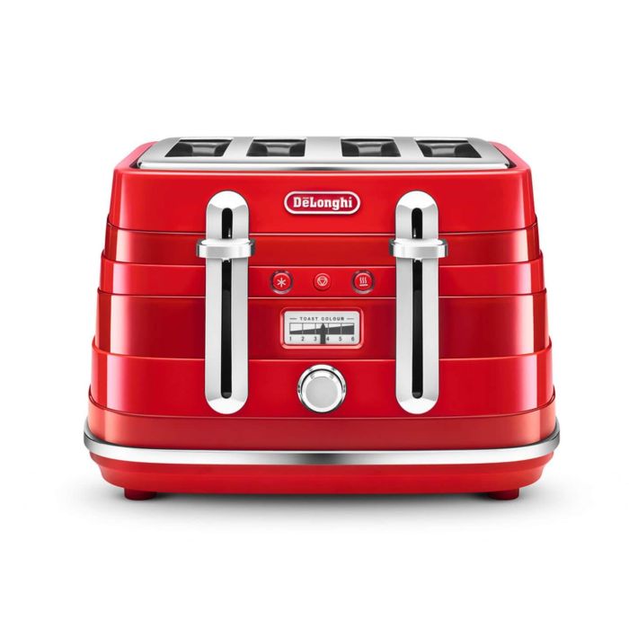 De'Longhi CTA4003R 4 Slice Toaster Avvolta 1800W with Defrost Function - Red