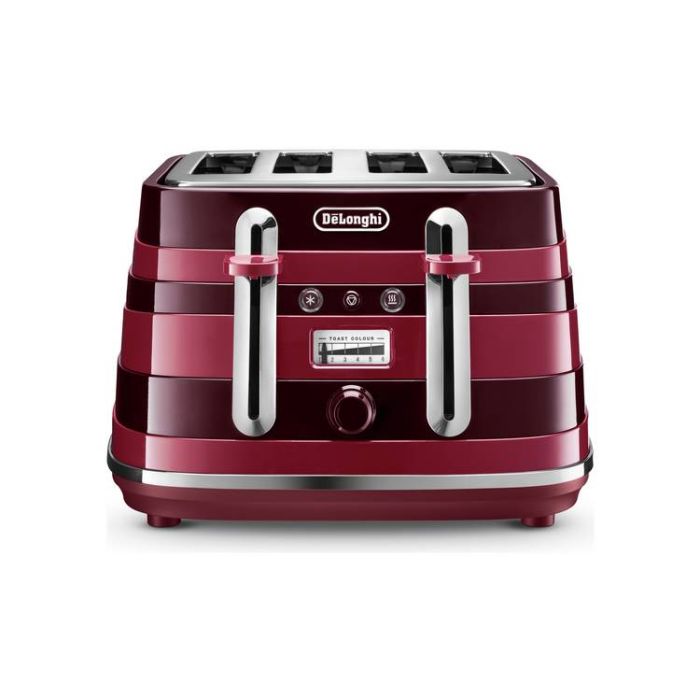 De'Longhi Ctac4003.R 4 Slice Toaster Avvolta Class Defrost Function 1800W - Red