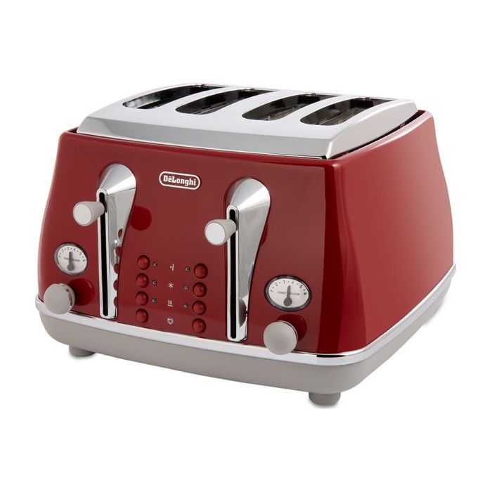 De'Longhi CTOC4003.R 4 Slice Toaster 1800W Icona Capitals with Defrost Function