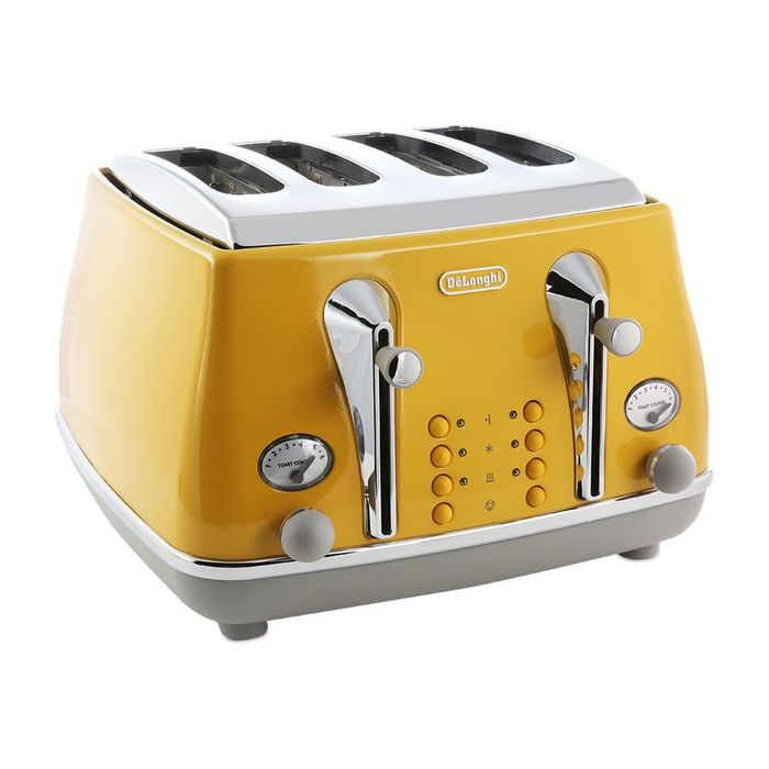 De'Longhi CTOC4003.Y Icona Capitals 4 Slice Toaster with Defrost Function 1800W