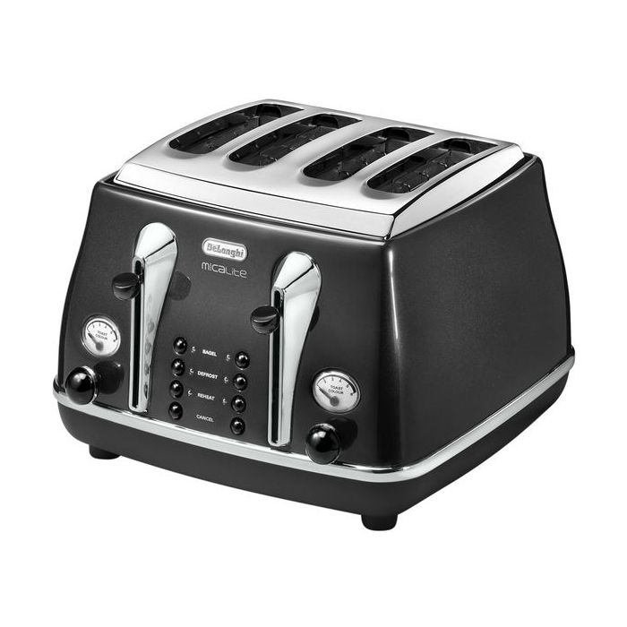 De'Longhi CTOM4003.BK Icona Micalite 4 Slice Toaster Defrost Function 1800w